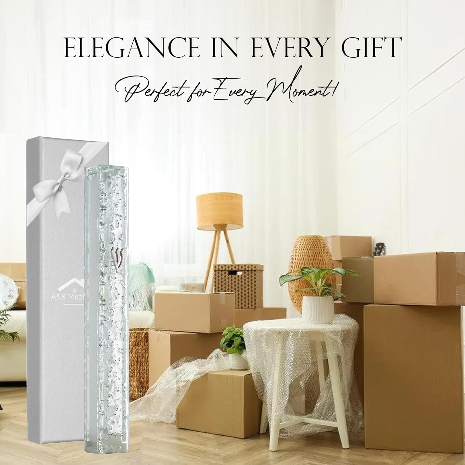 Modern Glass Mezuzah Case For Door With Shattered Design Waterproof Cover
