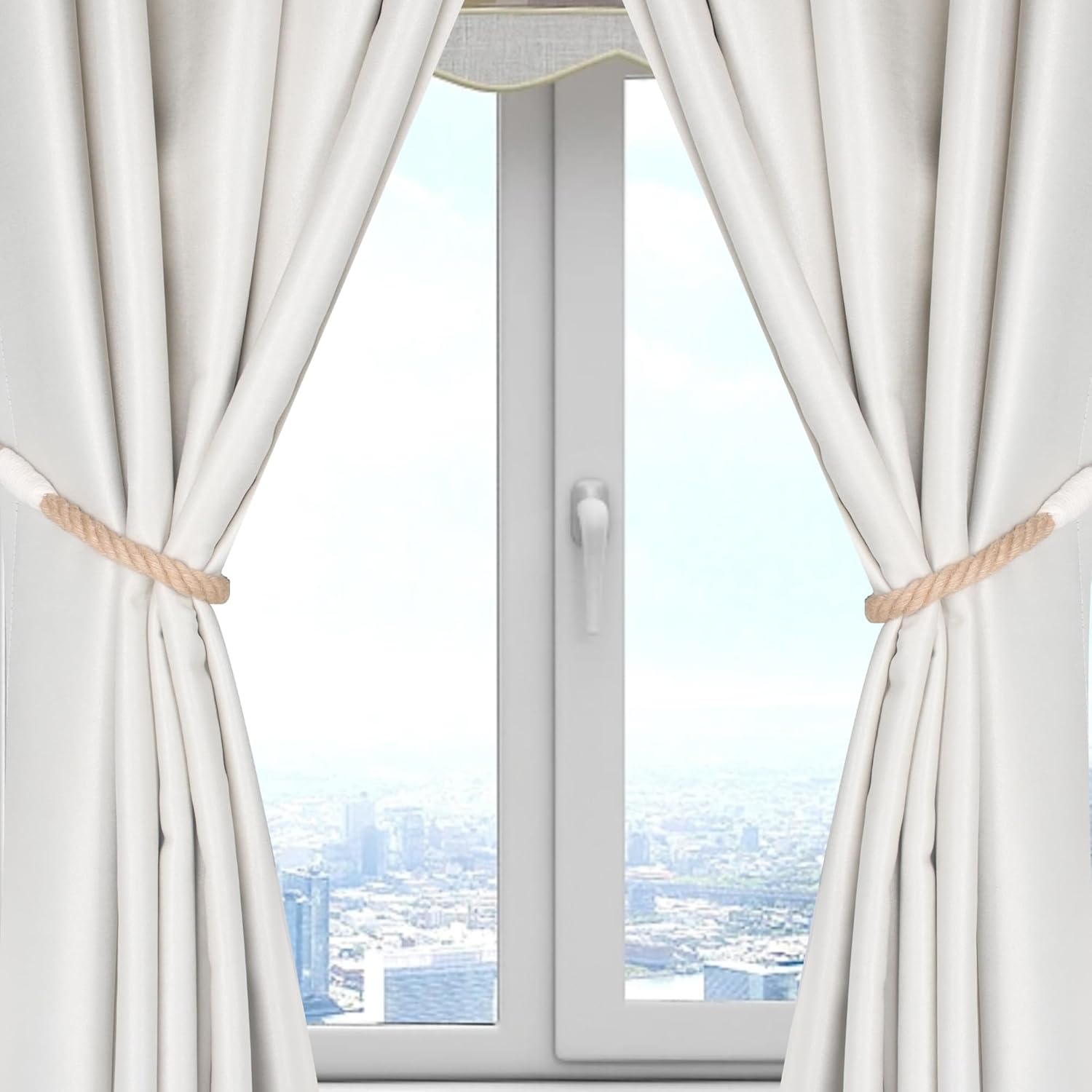 OCIOLI 2 Piece Beige Curtain Tiebacks with Hemp Rope