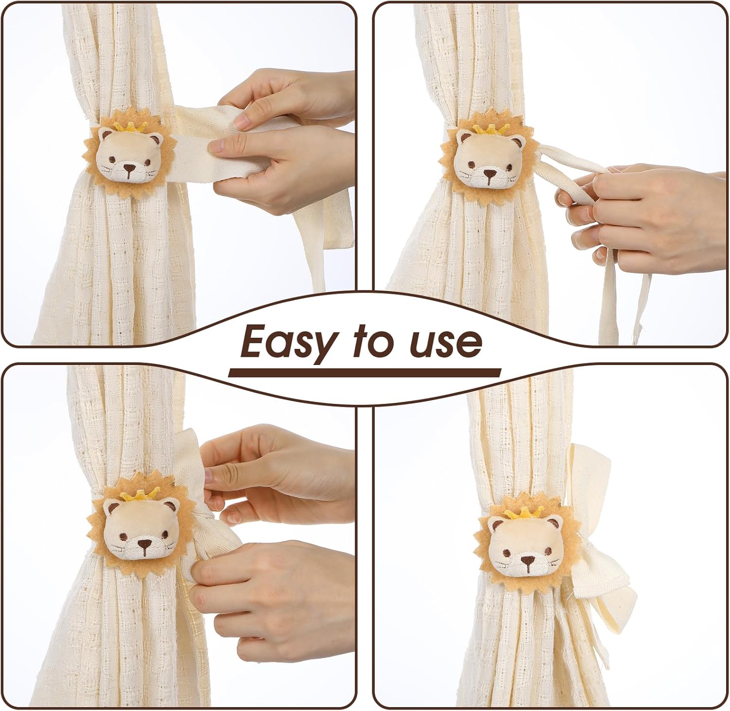 Cute Cartoon Lion Curtain Tiebacks 2 Pack