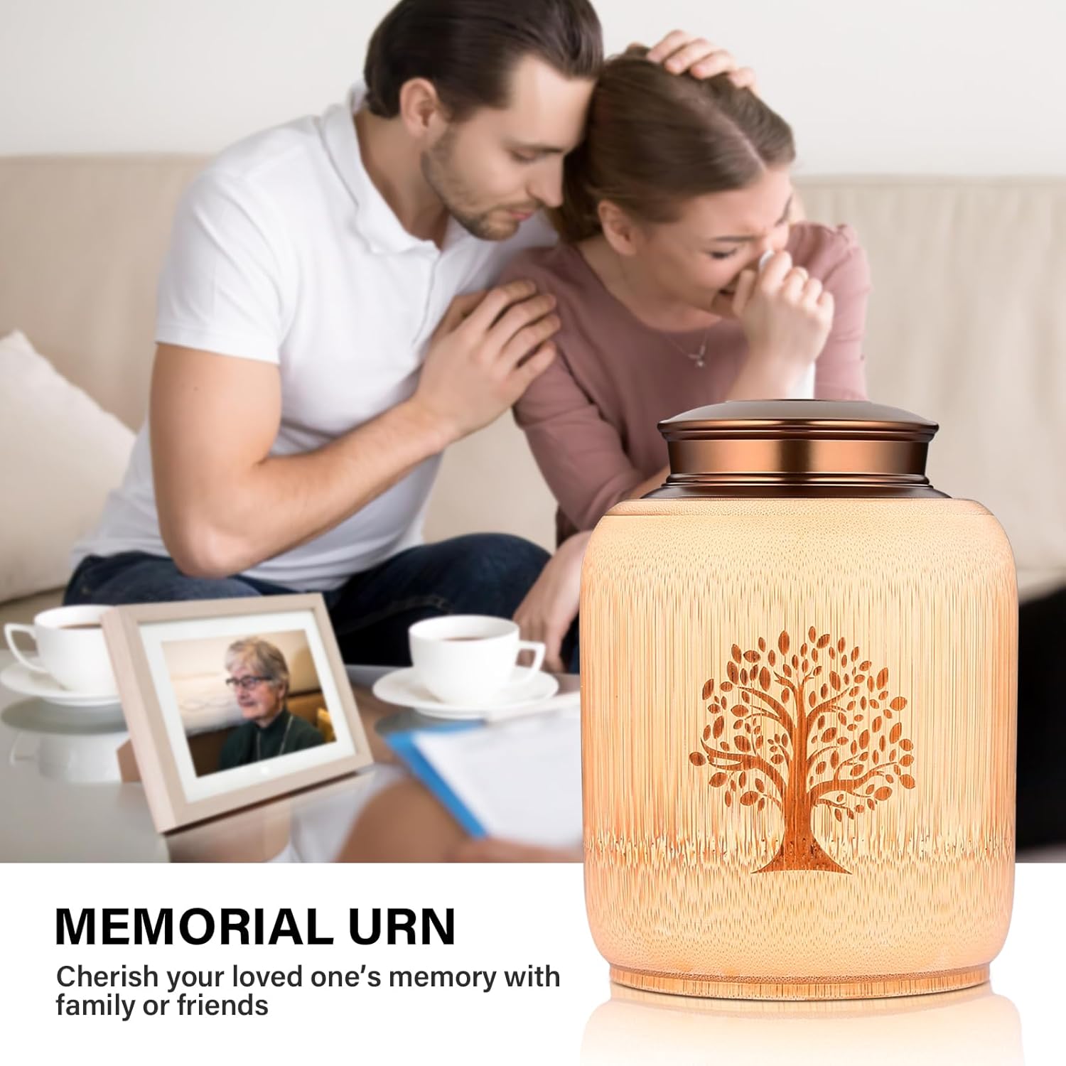 Bamboo Cremation Urn with Tree of Life Pattern