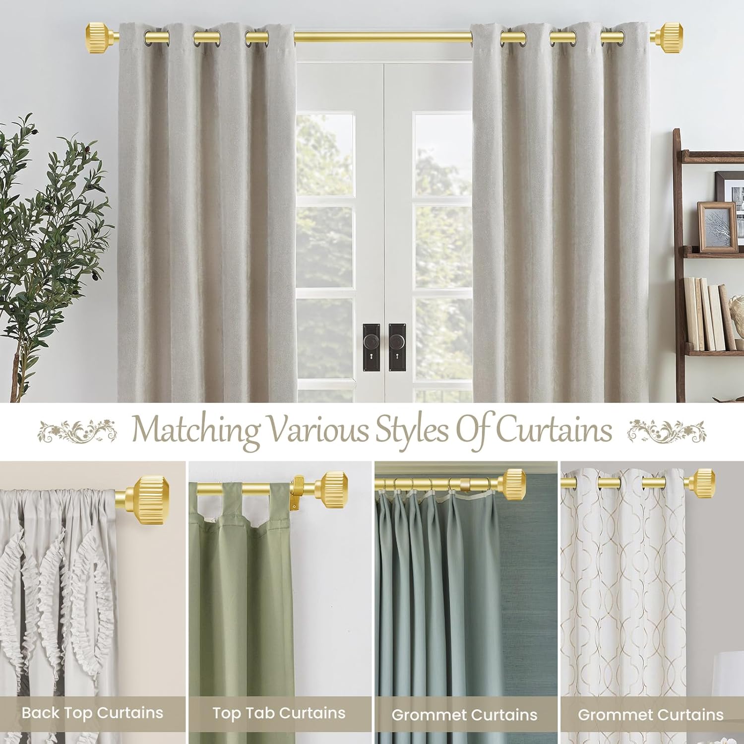 Warm Gold Curtain Rods 66-120 Inch Heavy Duty Adjustable