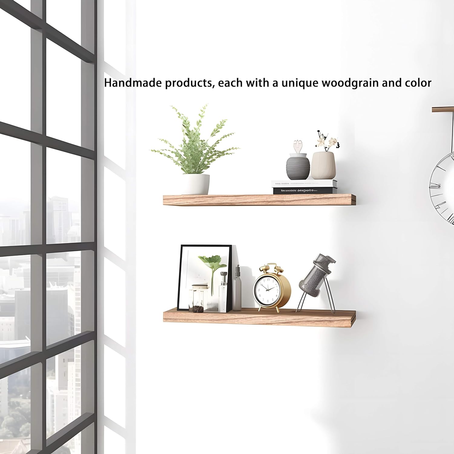PHPH Wood Floating Shelves Set of 6 17 Inch Light Brown