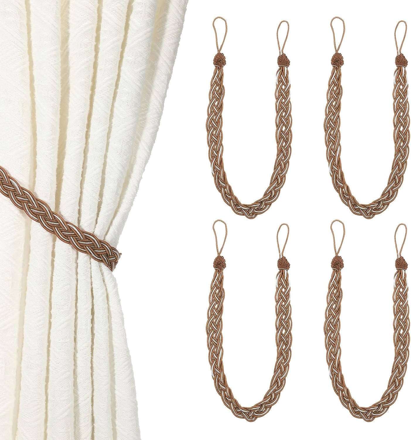 Uxcell 4 Pcs Curtain Tiebacks Brown 56cm