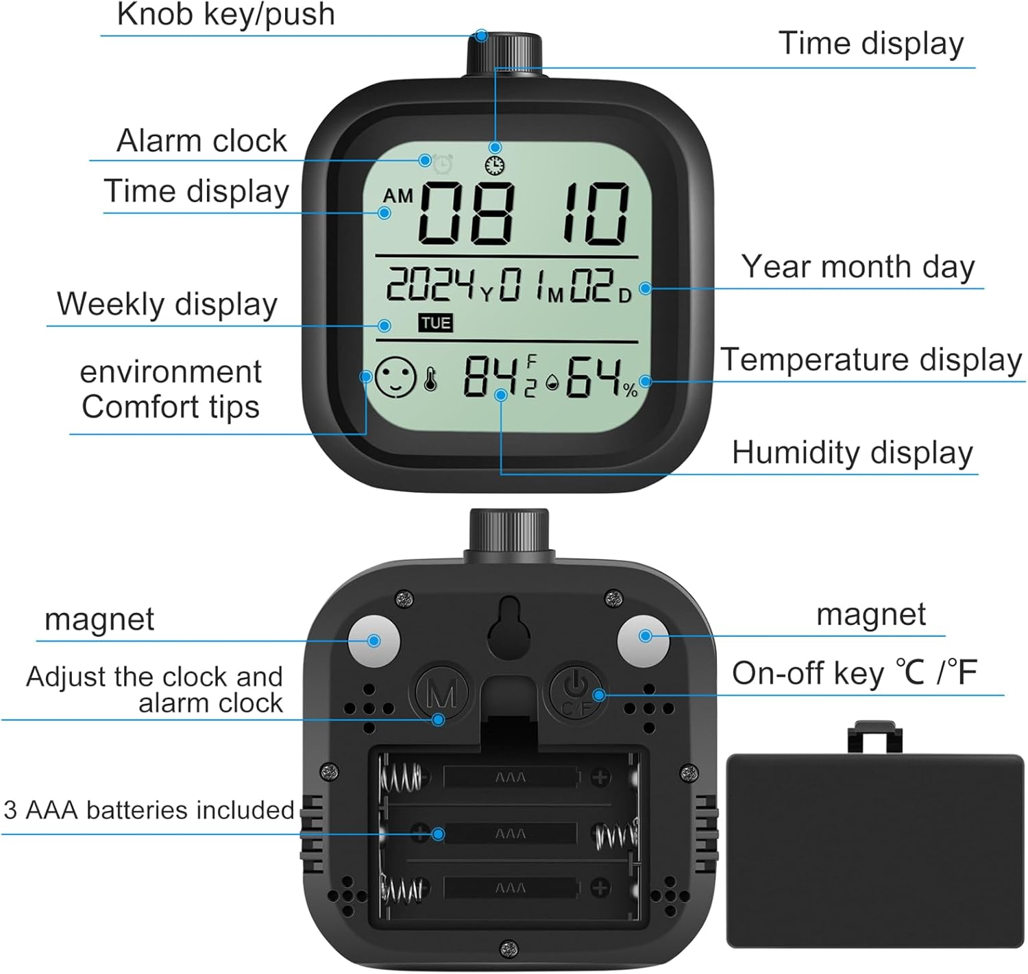 Digital Alarm Clock with Thermometer Hygrometer and Calendar