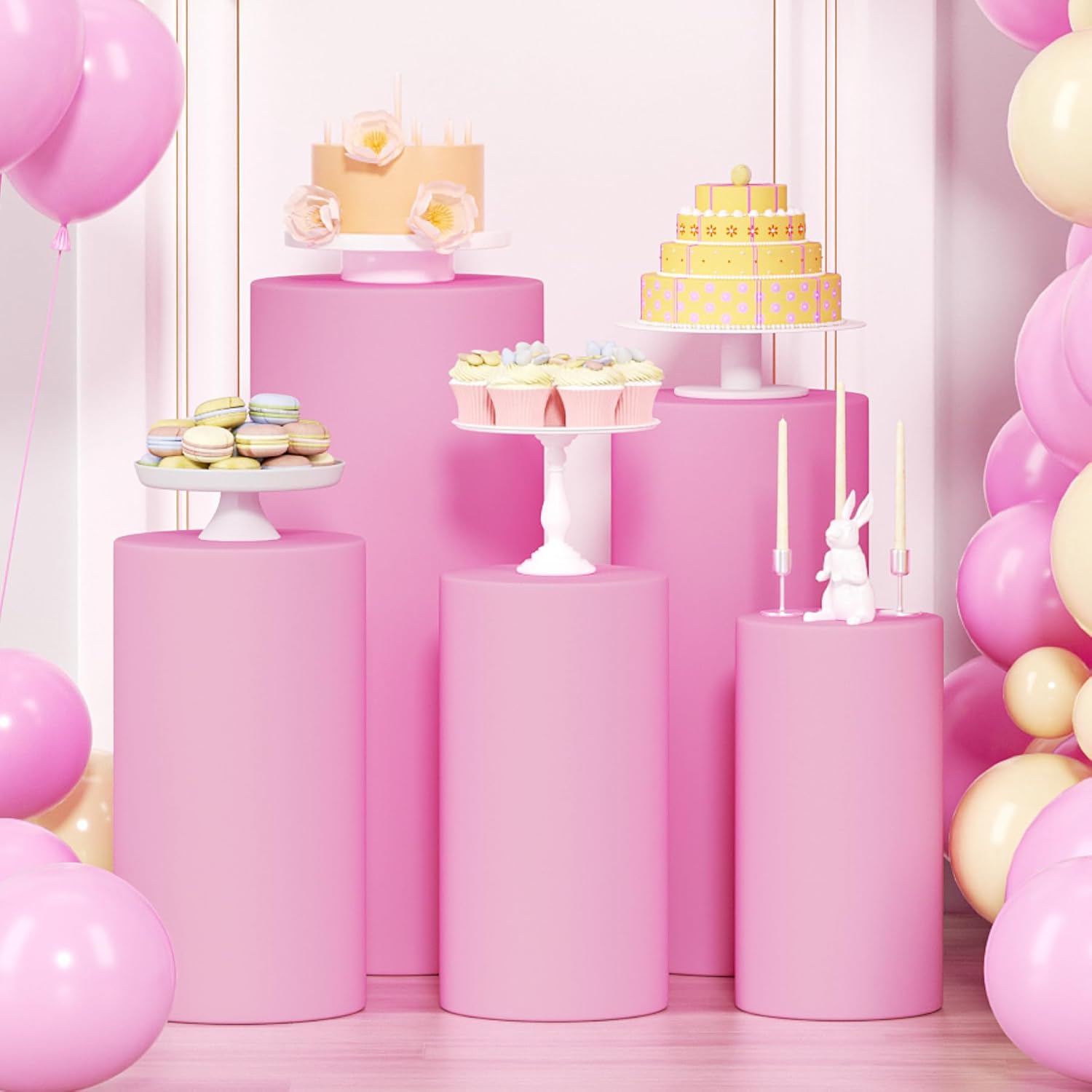LEBENGURU 5Pcs Cylinder Pedestal Covers Pink