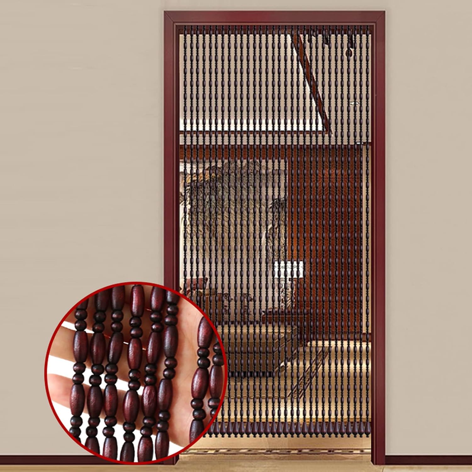 Wood Beaded Curtain for Doorway and Room Divider