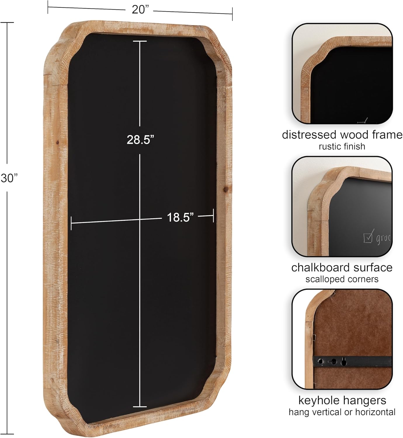 Kate and Laurel Marston Magnetic Chalkboard 20x30 Rustic Brown