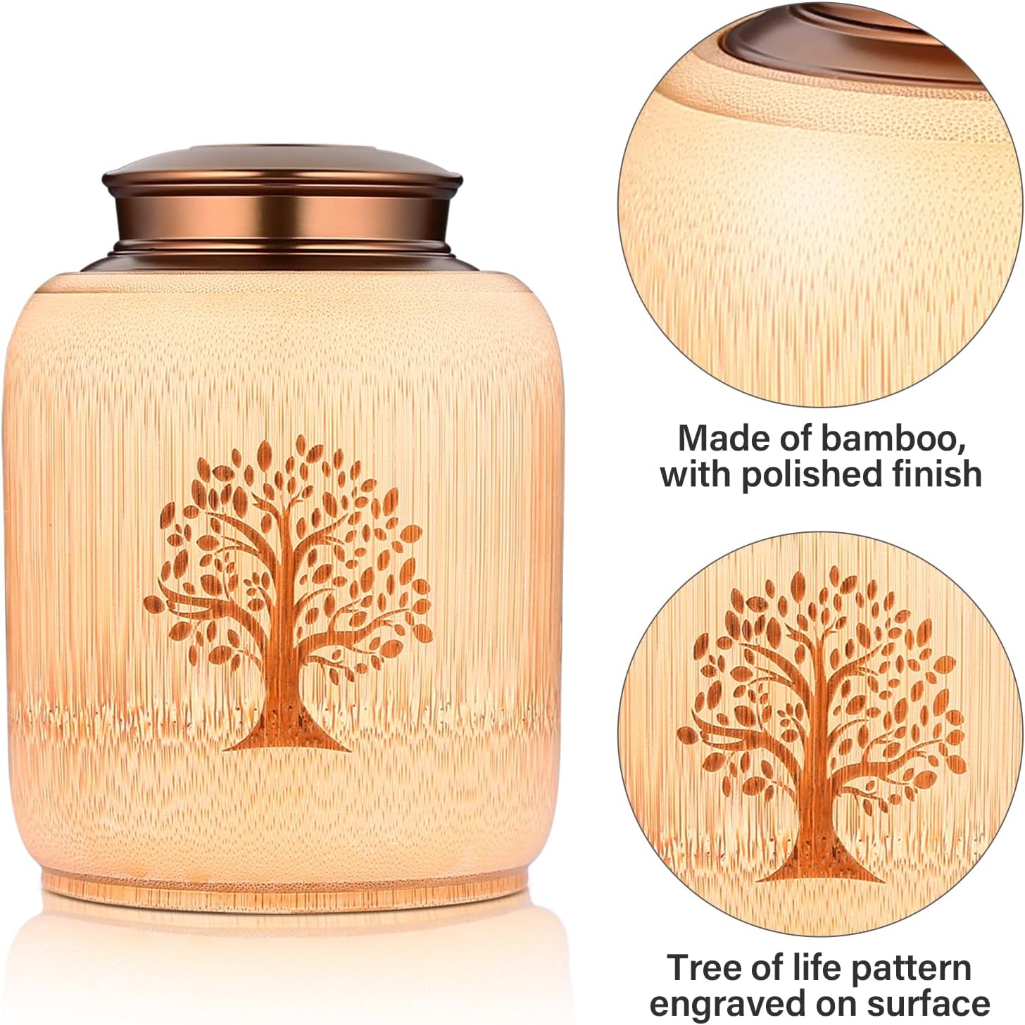 Bamboo Cremation Urn with Tree of Life Pattern