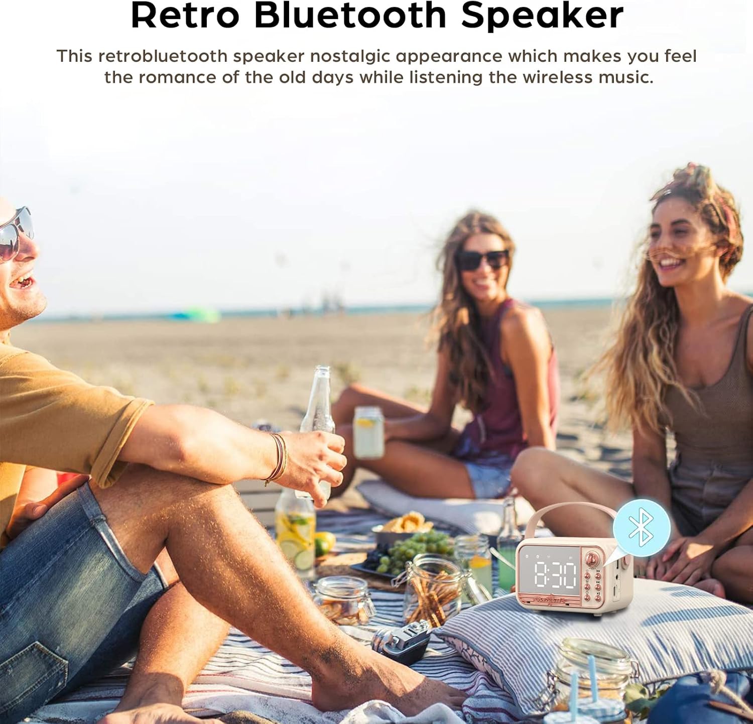 Retro Bluetooth Speaker with Alarm Clock and TF Card Pink