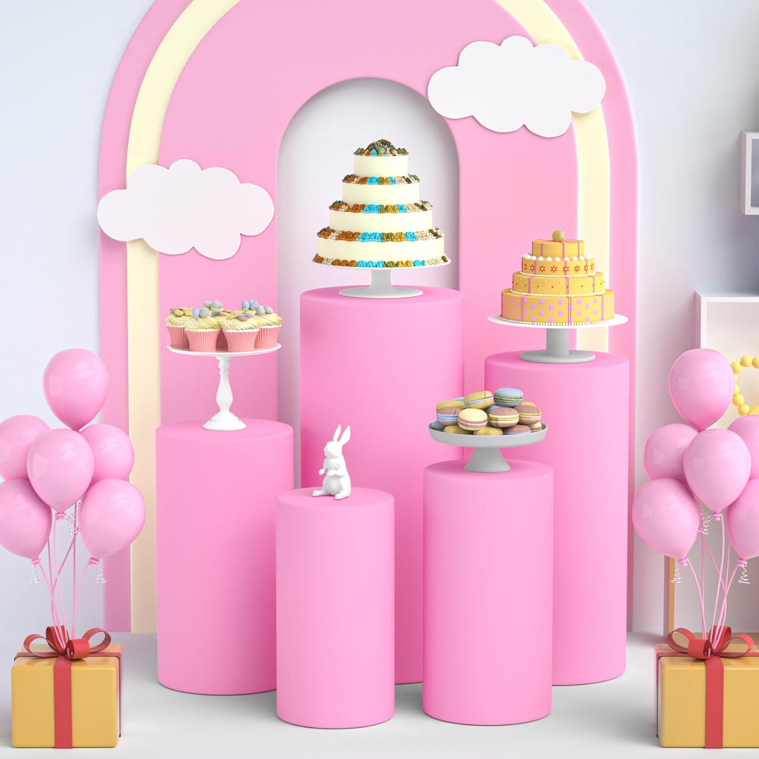 LEBENGURU 5Pcs Cylinder Pedestal Covers Pink