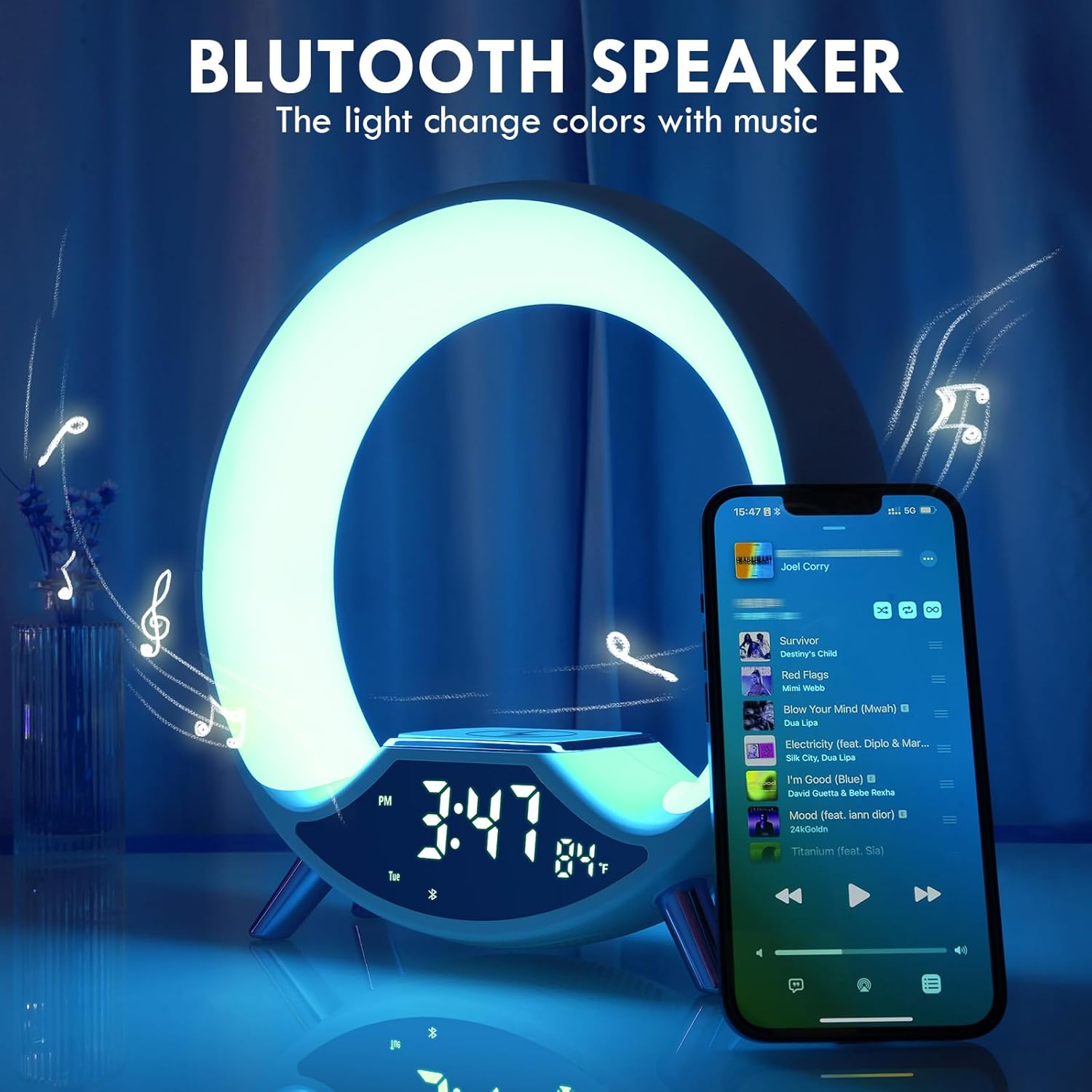 Sunrise Alarm Clock with Wireless Charging and Bluetooth