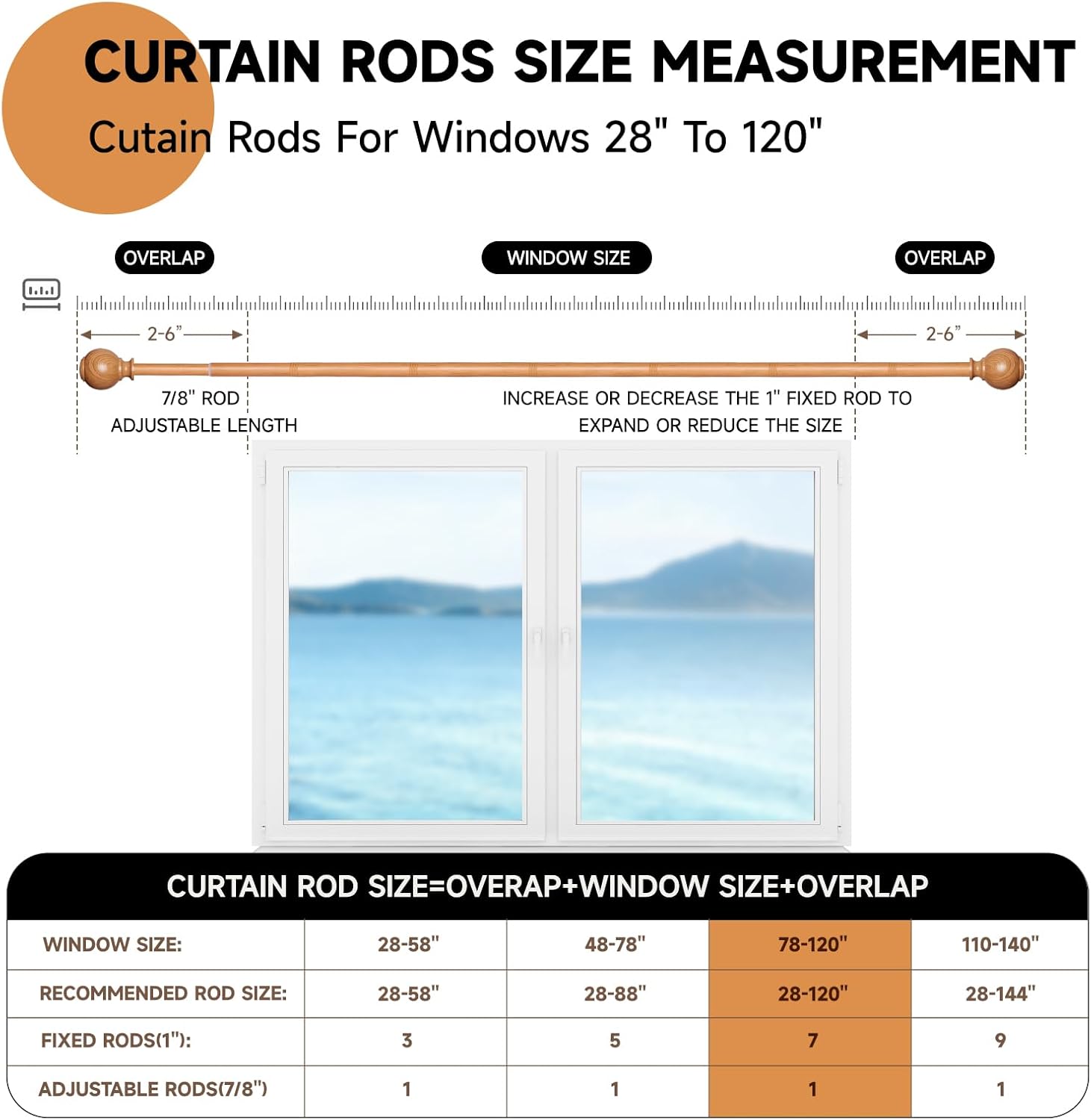 ZNONOX Heavy Duty Wood Curtain Rods 28-120 Inches