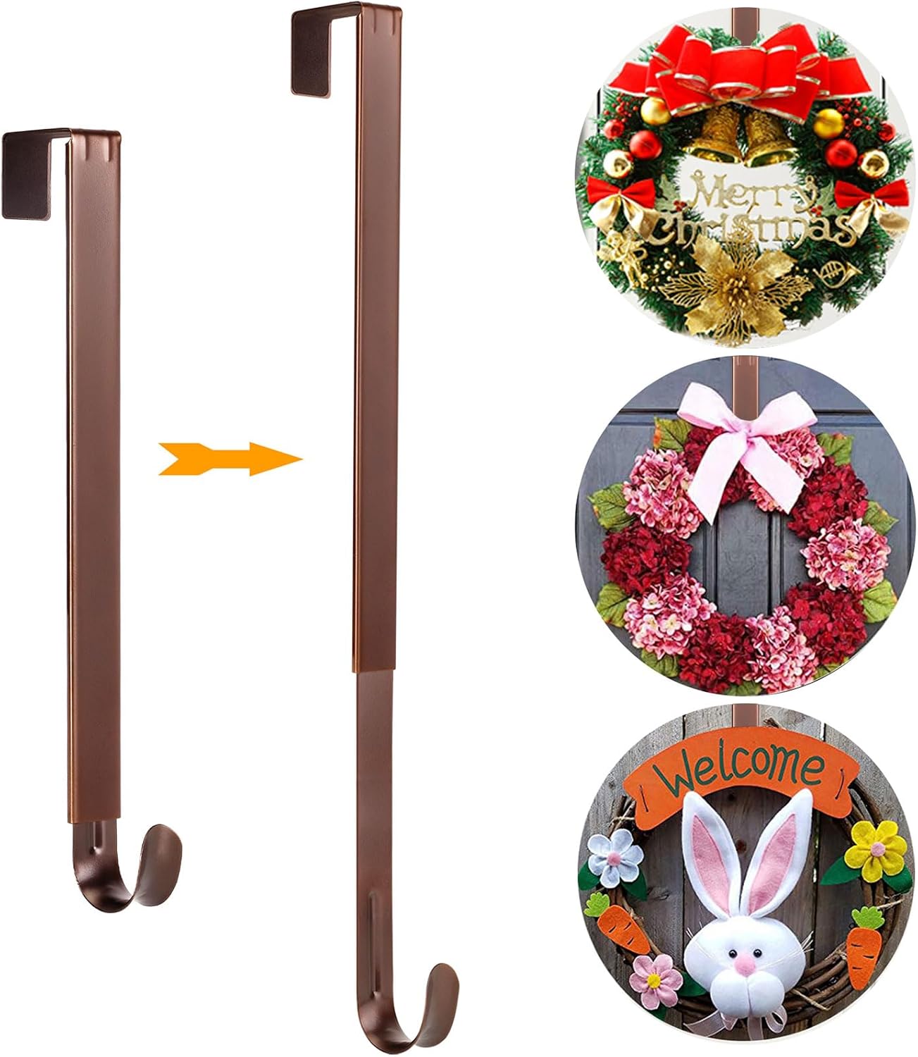 Adjustable Metal Wreath Hanger Door Hook