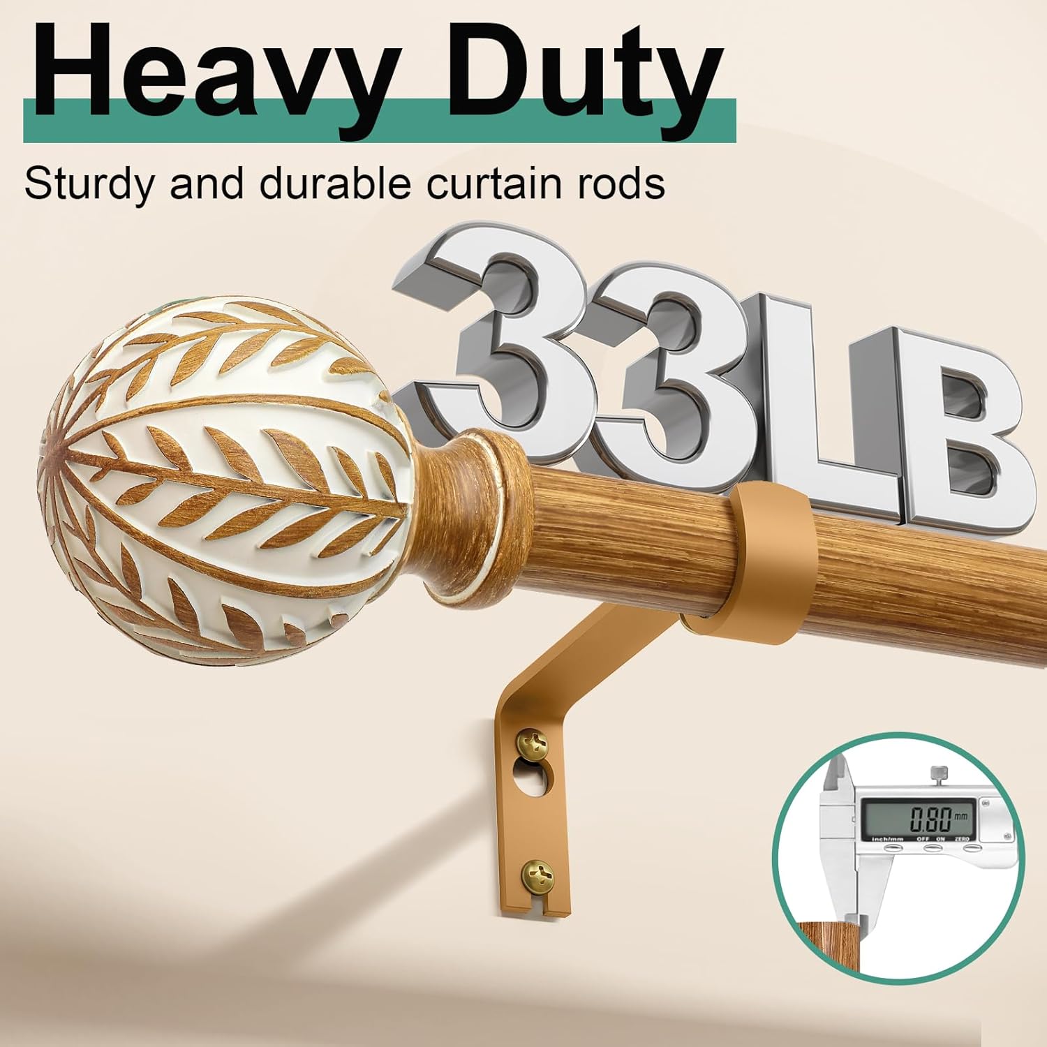 Bohemian Wood Grain Curtain Rods 66-120 Inch