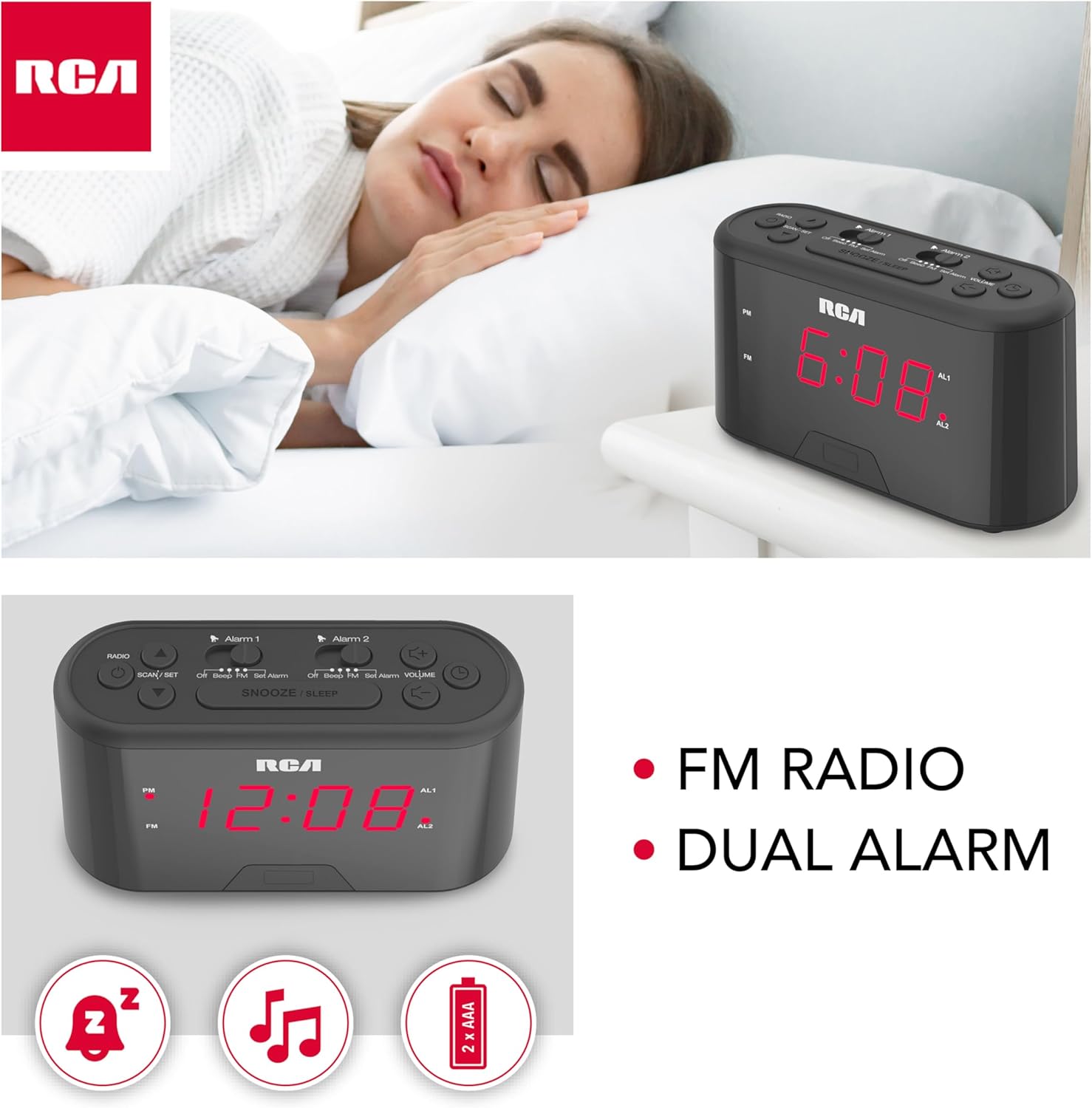 RC551 Digital Clock Radio with Dual Alarm and Snooze