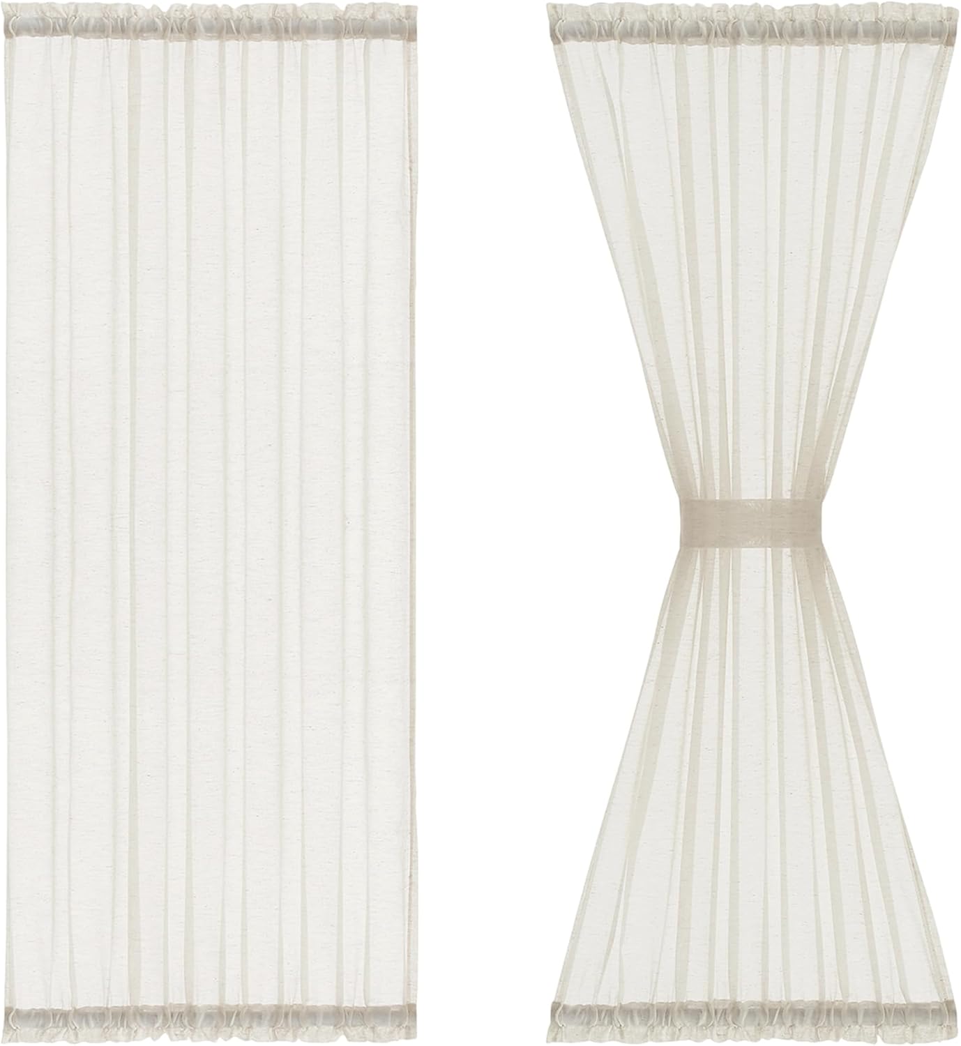Linen Sheer French Door Curtain Panels 72 Inches Long