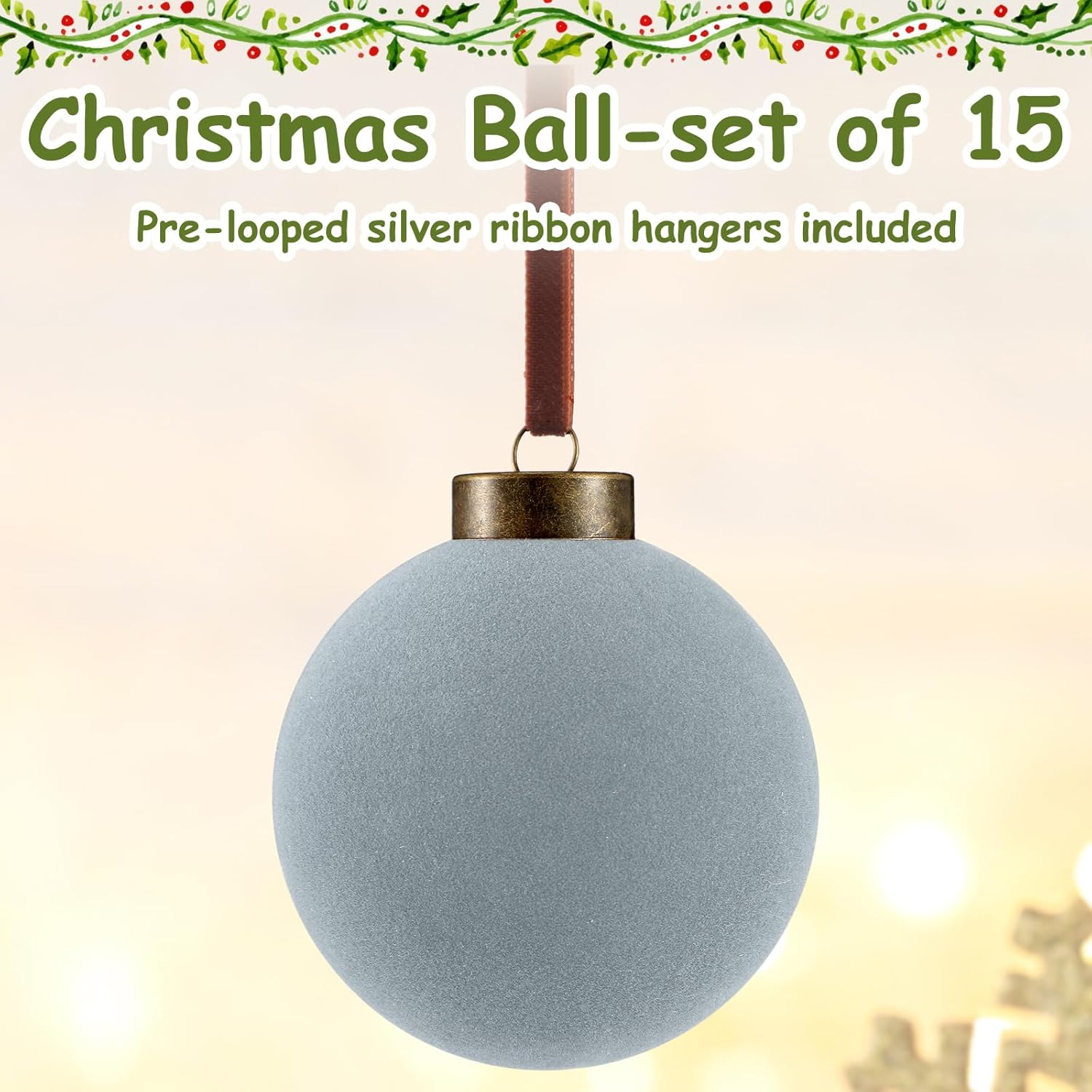 Liliful 15 Pcs Flocked Christmas Tree Balls Decorations