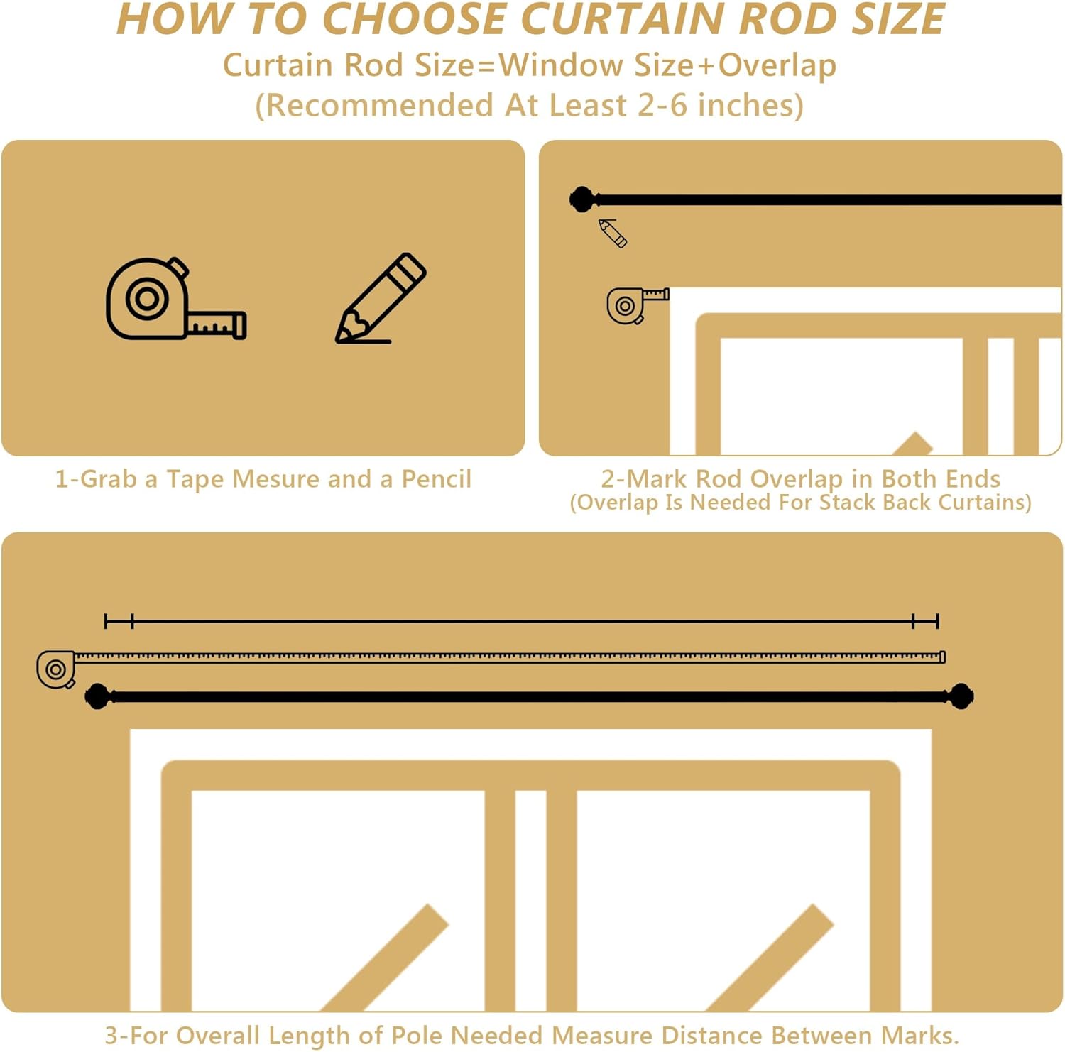 Adjustable Gold Curtain Rods 28-48 Inch Single Rod Set