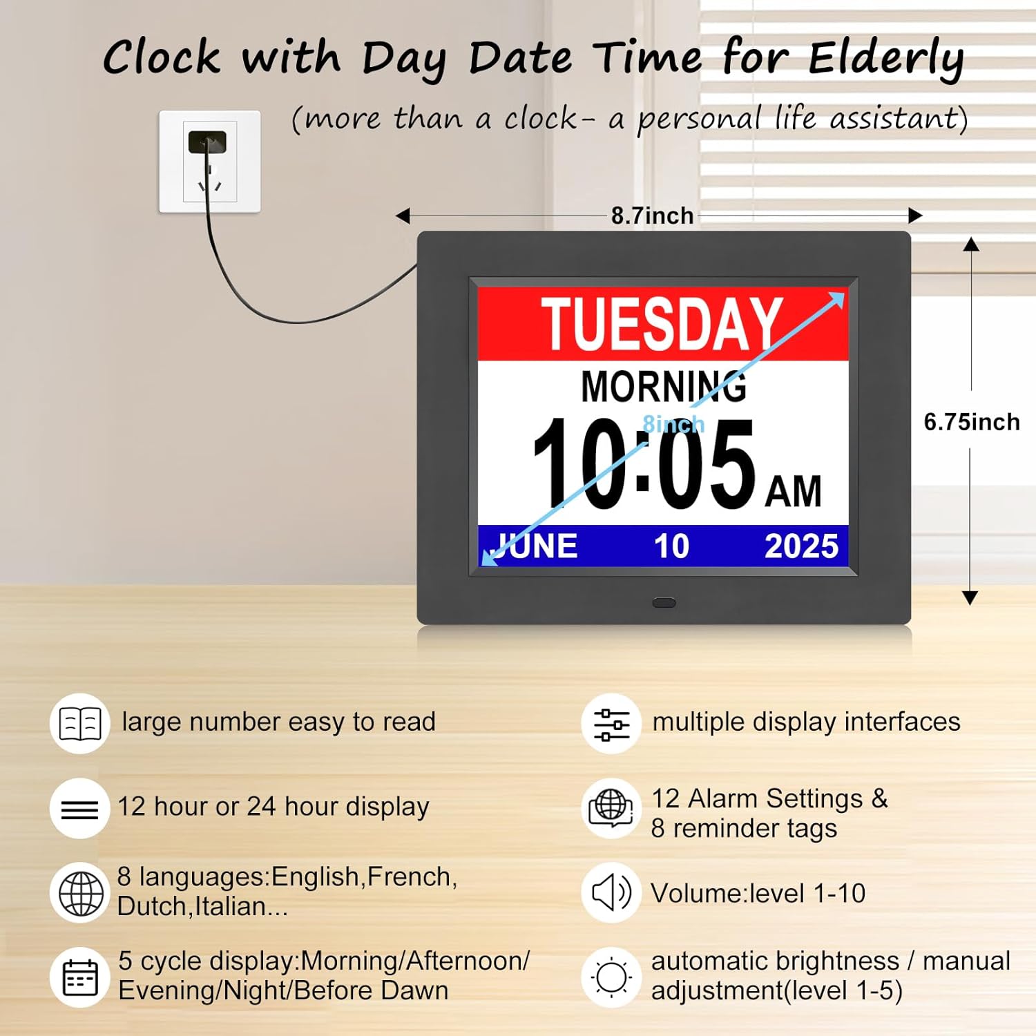 Jaihonda Large Digital Clock with Day Date and 12 Alarms