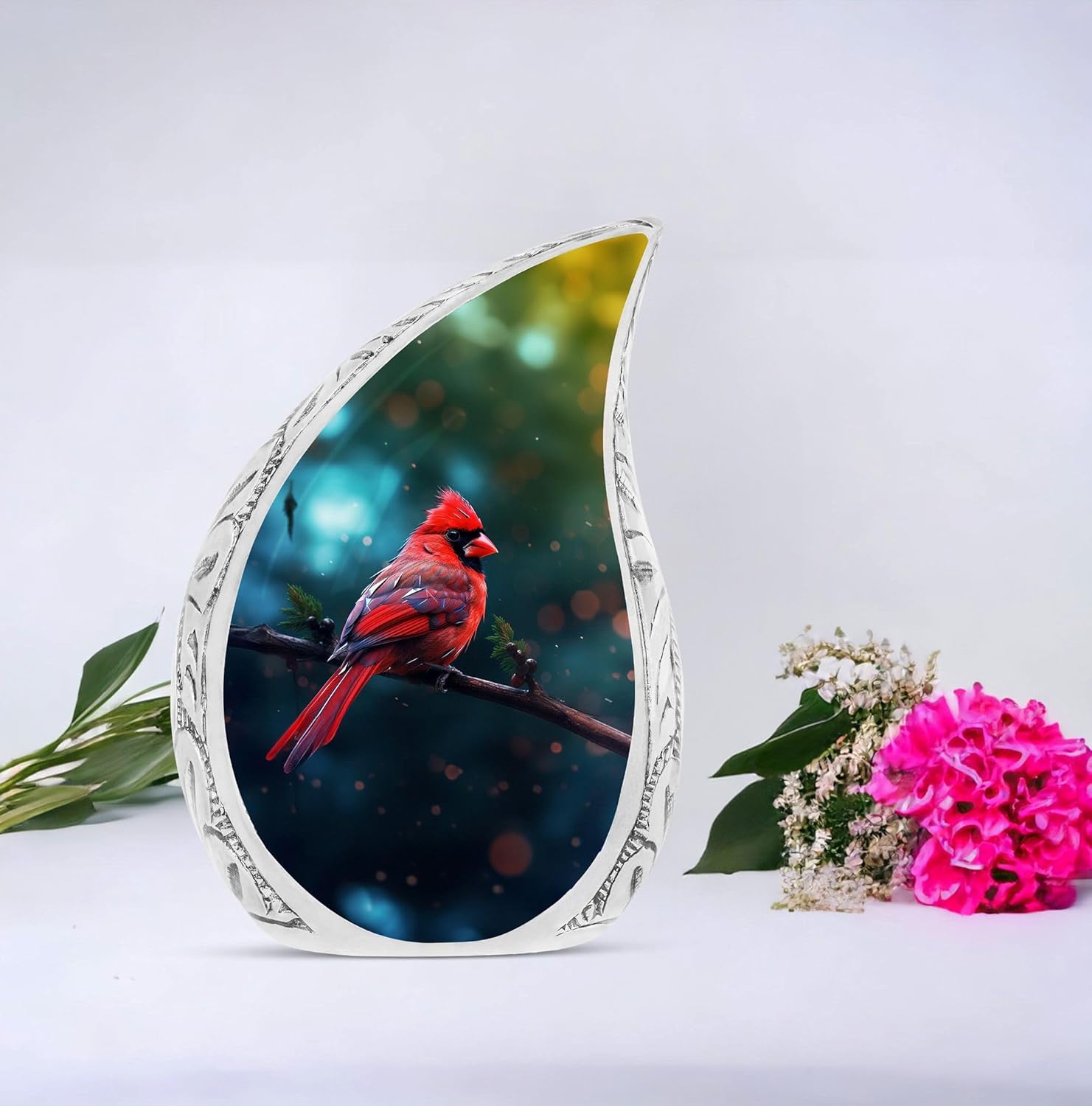 Red Cardinal Bird Cremation Urn for Human Ashes 10 Inch