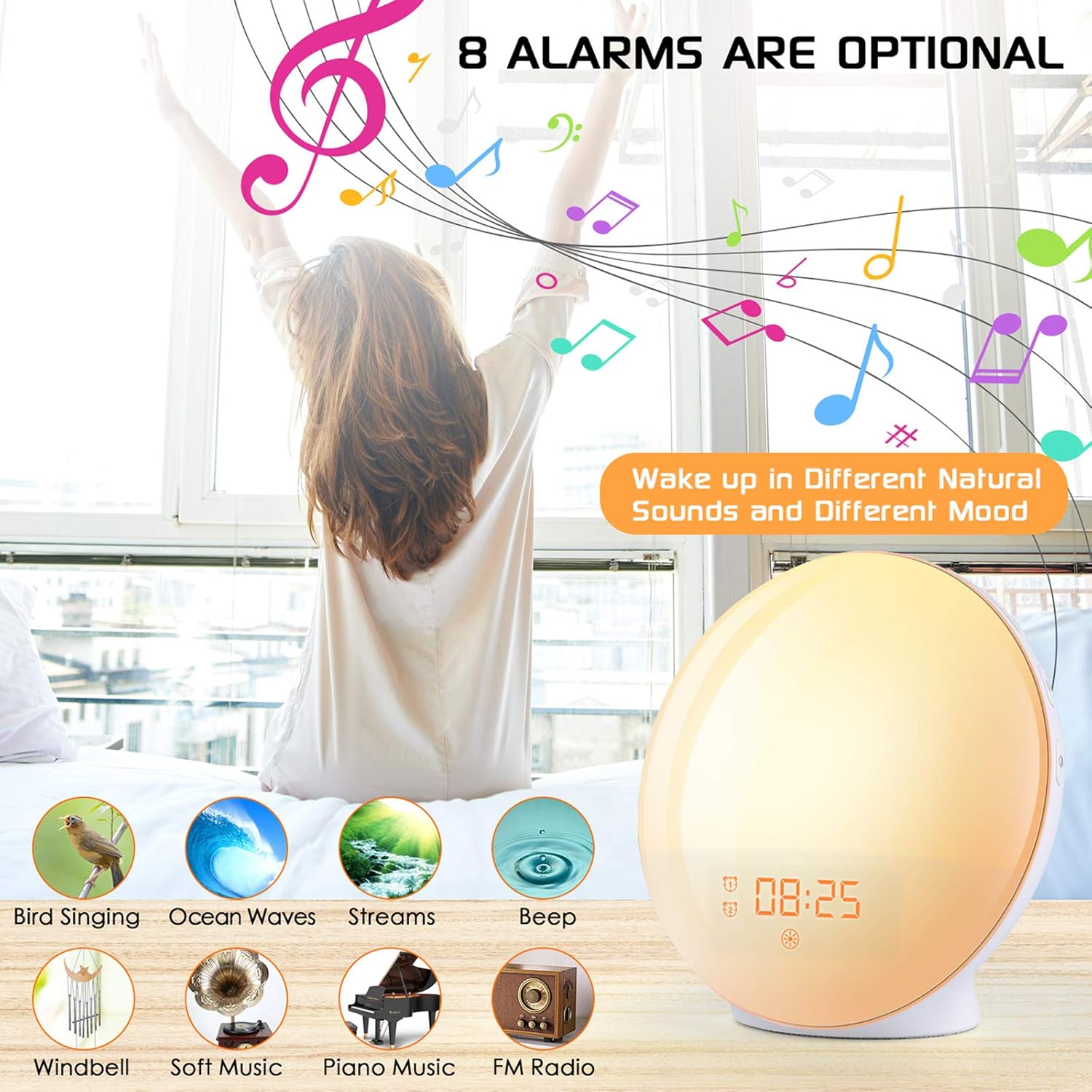 Sinopeace Sunrise Alarm Clock with Dual Alarms and Charging Port