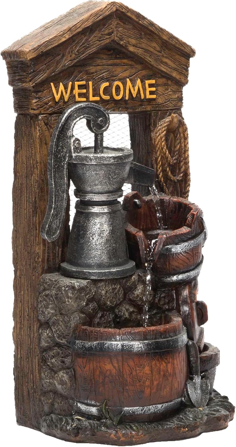 Alpine ZEN576S 24 Inch Floor Water Pump Fountain with Rustic Design Brown