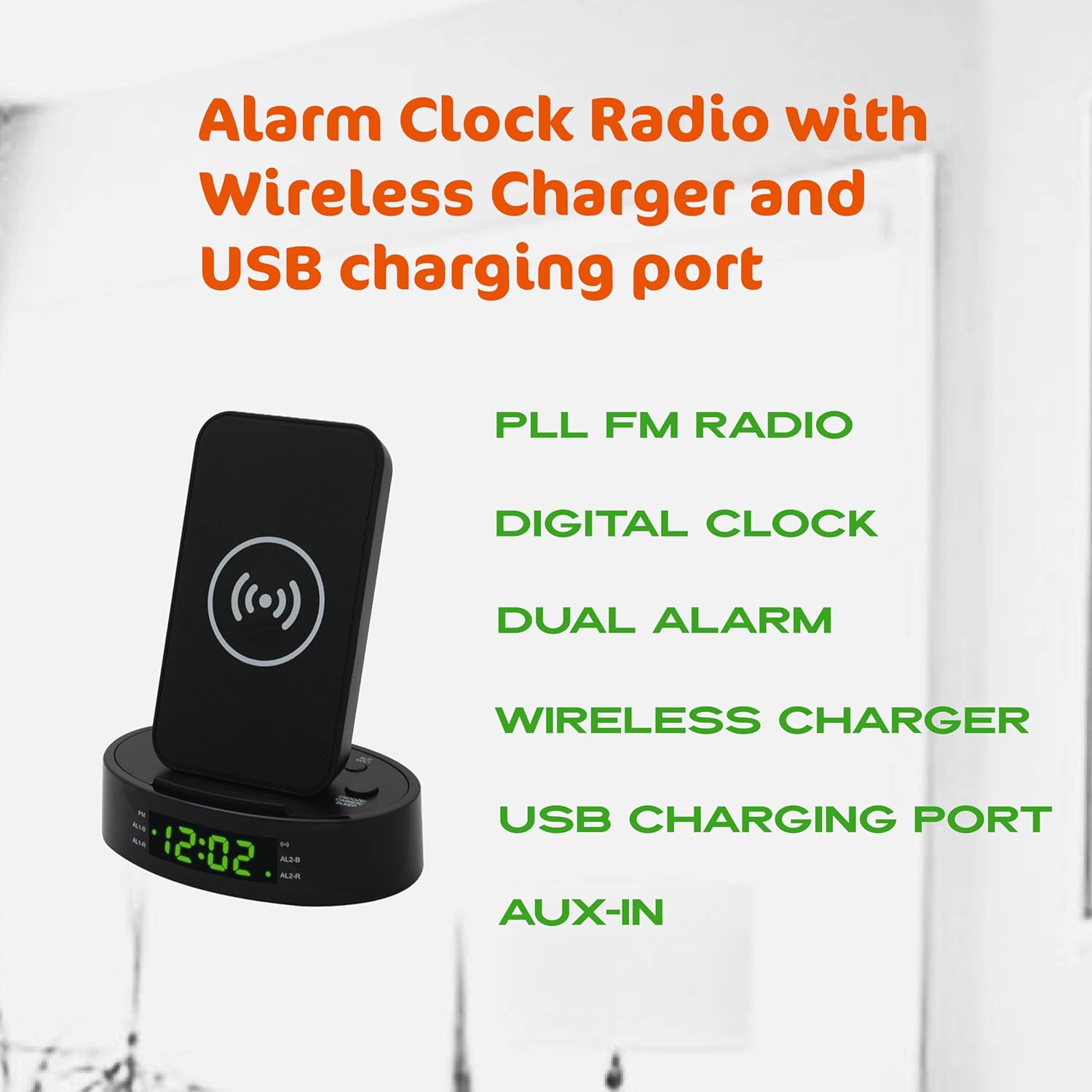 HX-203Wi PLL FM Radio Alarm Clock with Wireless Charging