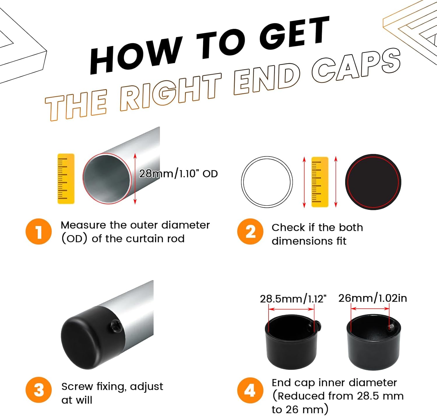 Aifeier ET Black Curtain Rod End Cap 2PCS