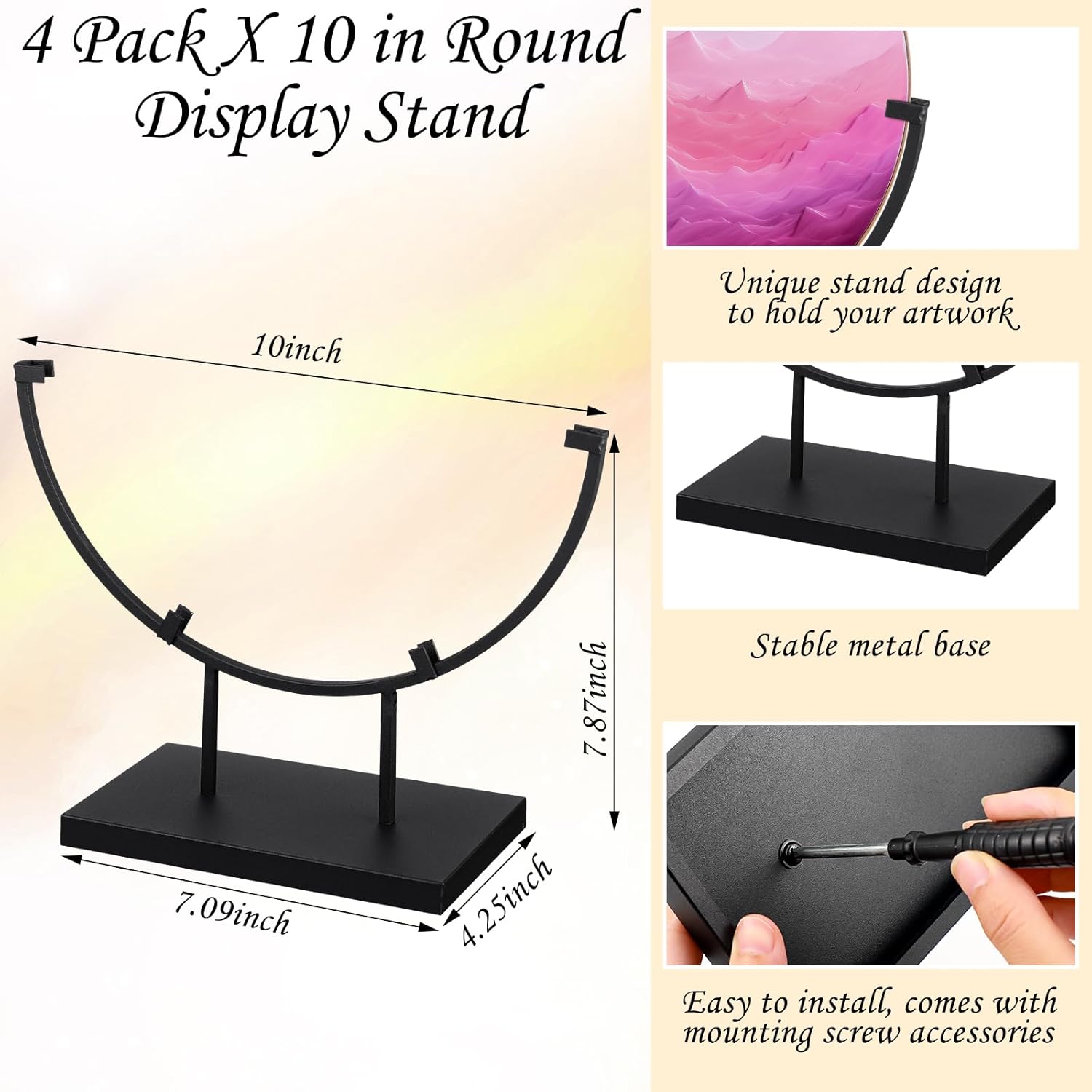 Blulu 4 Pcs 10 Inch Round Metal Easels for Art Displays