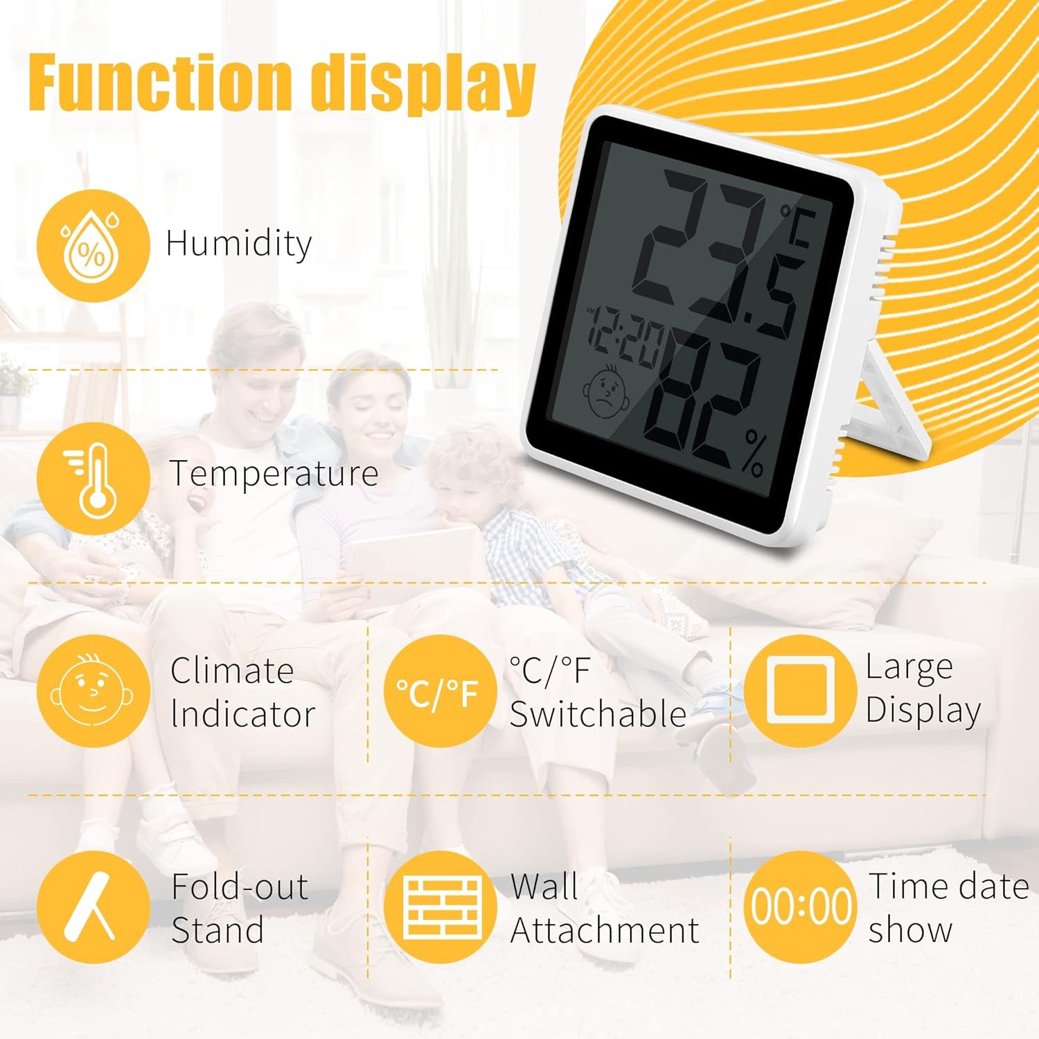 Indoor Thermometer Hygrometer with Alarm Clock Display