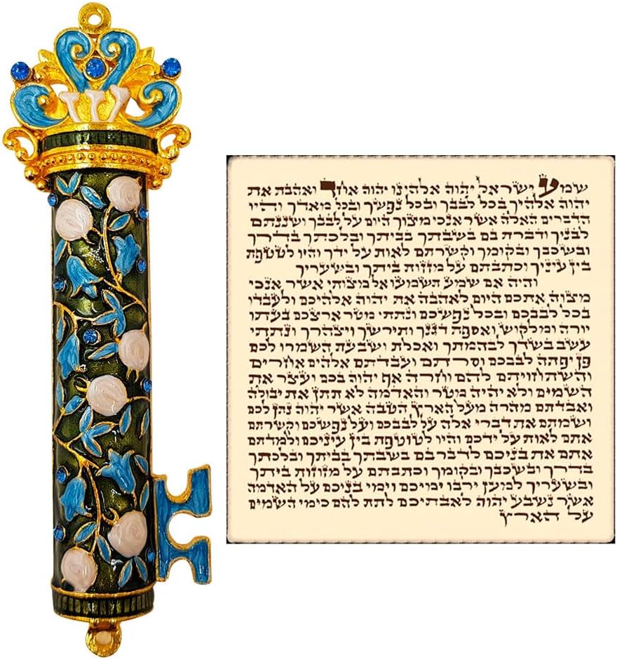 Talisman4u Blue Enamel Mezuzah with Scroll Case