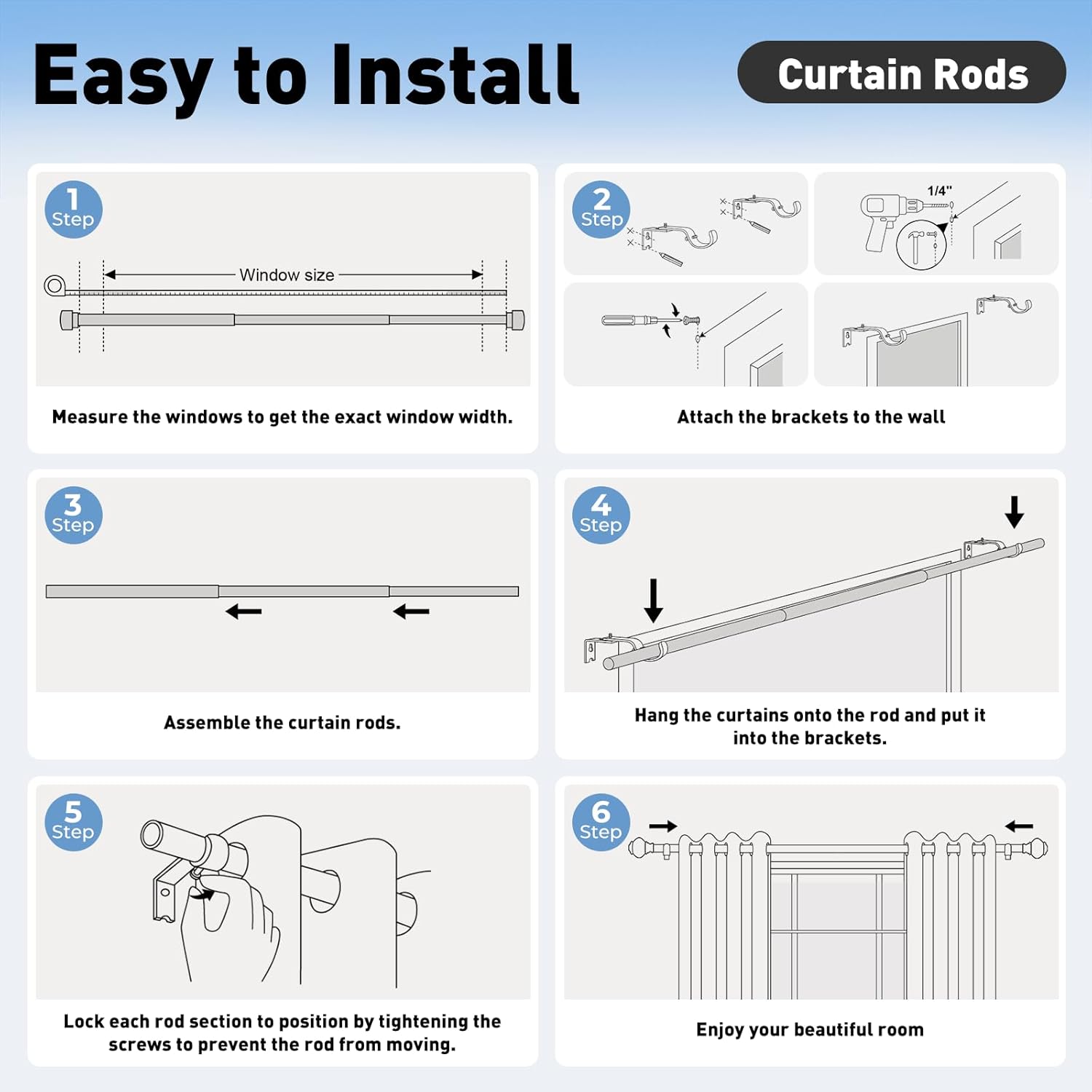 Black Curtain Rod with Lantern Ball Finials 30-45 Inch