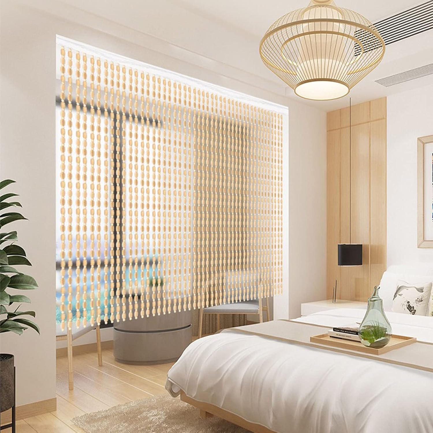 LEOSXA Bamboo Bead Curtain 30 Strands Door Divider