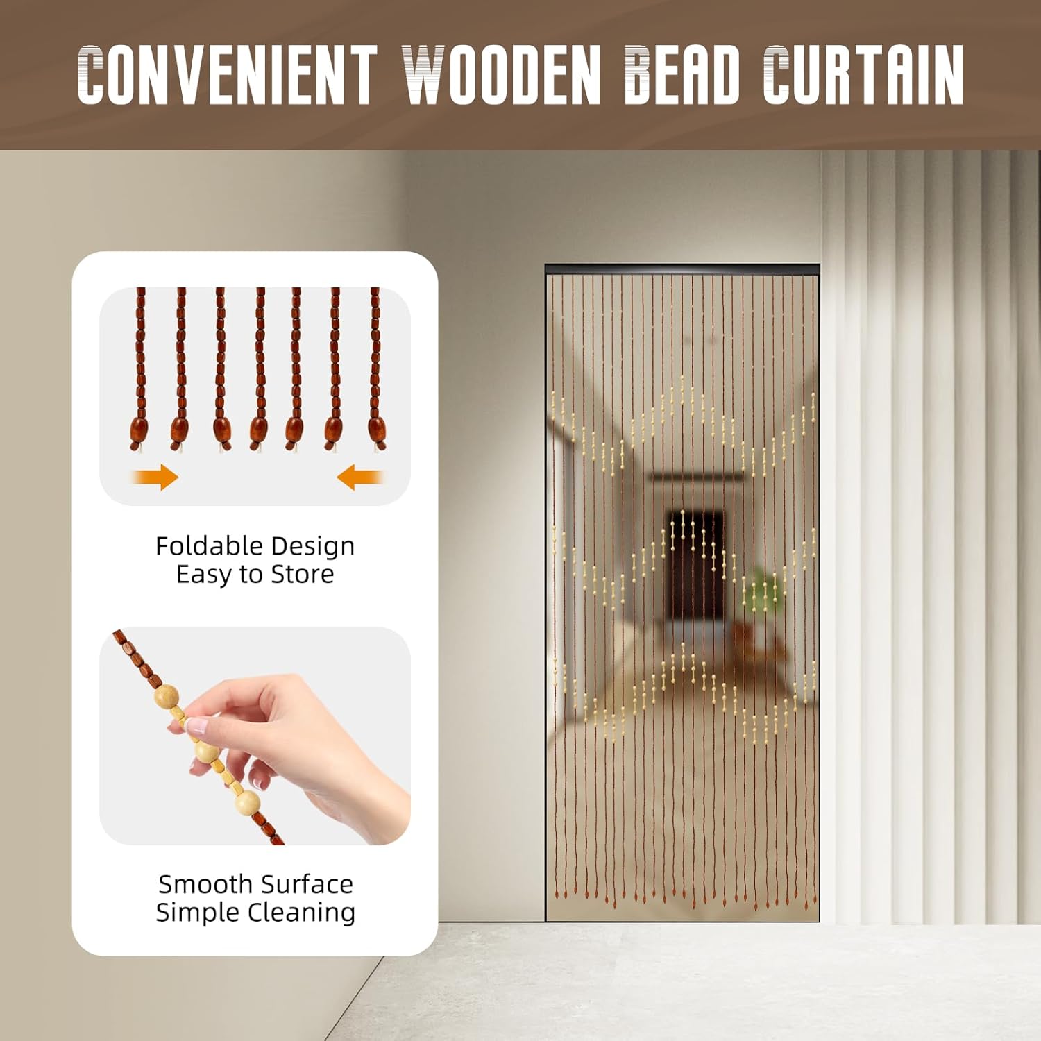 Bamboo Bead Curtain for Doorway Privacy Decor 354x689in