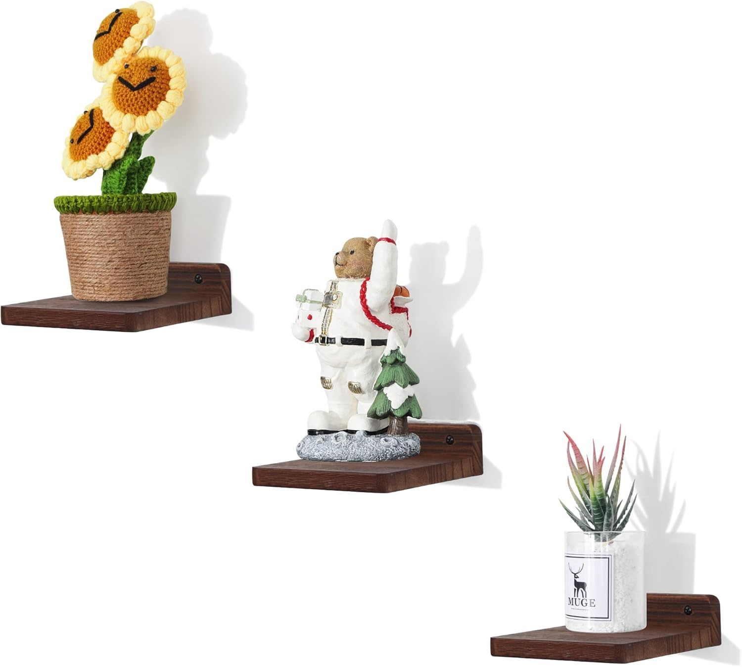 NIUBEST Small Floating Shelf Set of 3 Dark Walnut