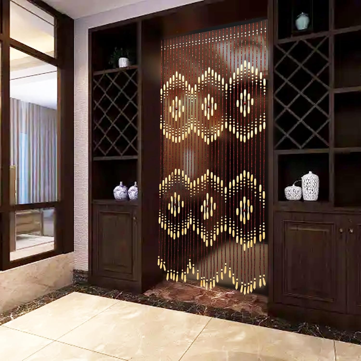 355inch x 69inch Boho Beaded Curtain Natural Wood and Bamboo