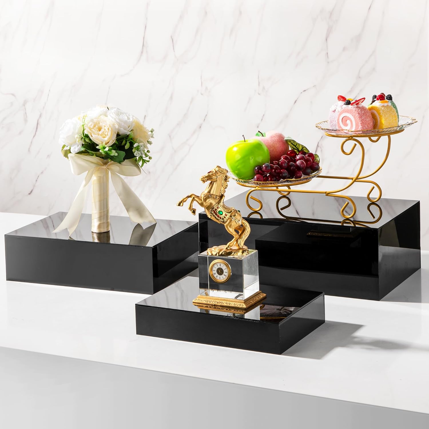 Vynium Extra Large Buffet Risers Set White Acrylic 10 12 14 Inches