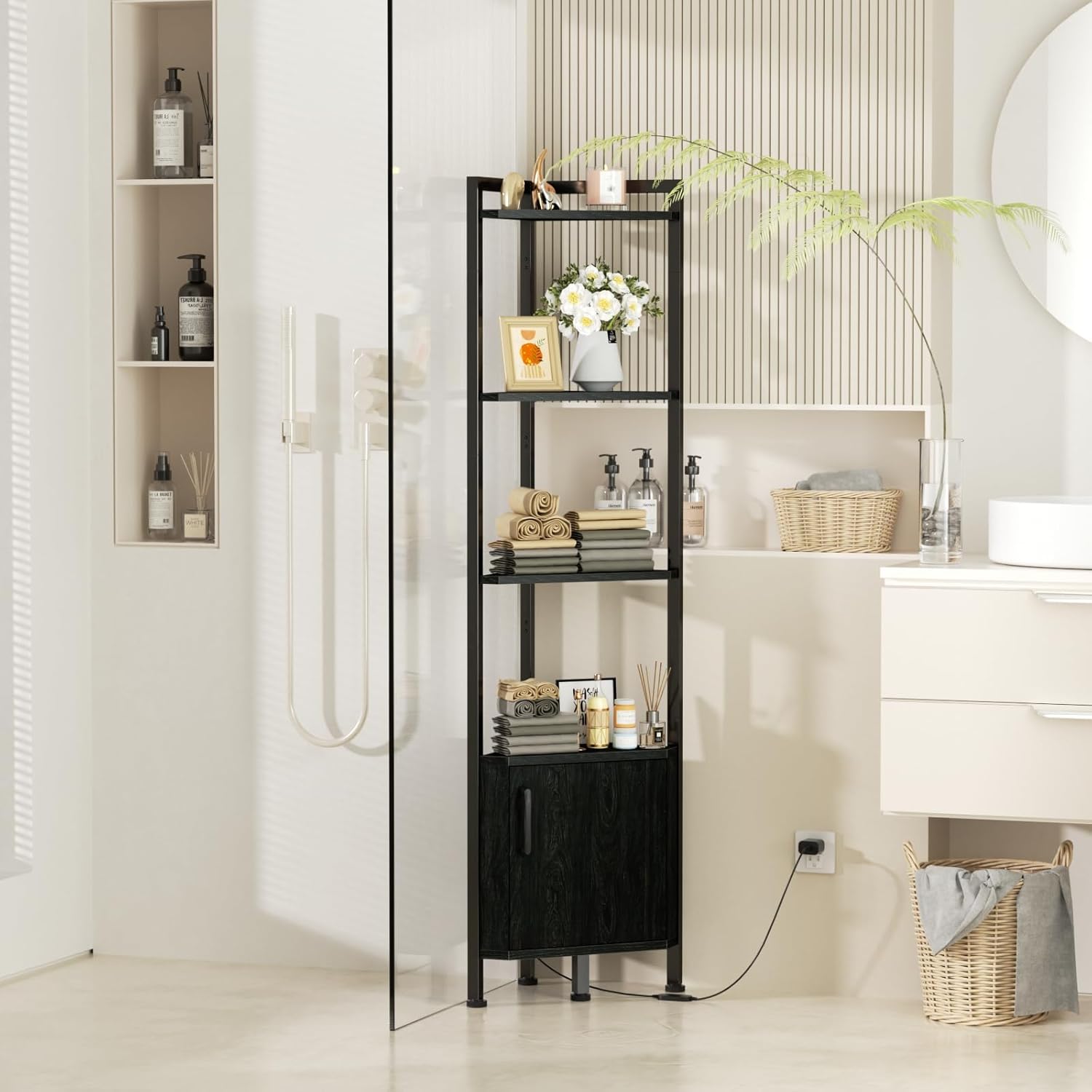 Furnulem 5-Tier Corner Bookshelf with LED Light
