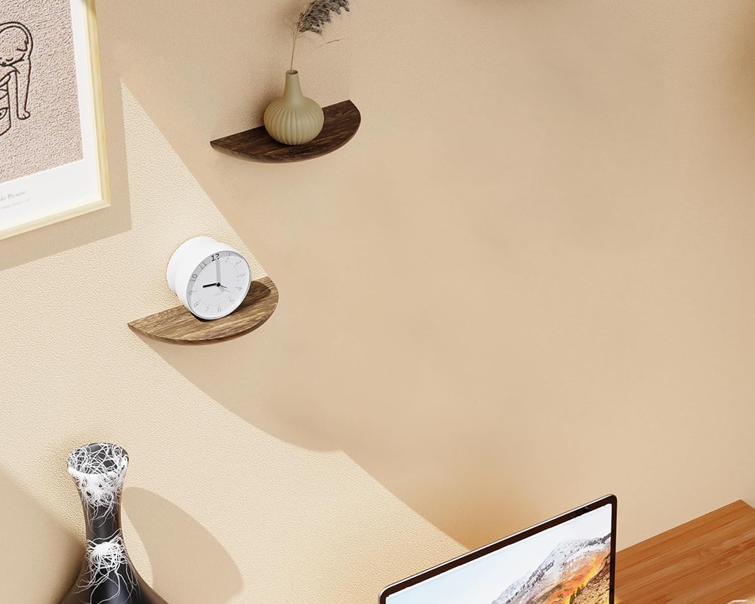 QsQueen Solid Wood Half Round Floating Wall Shelves