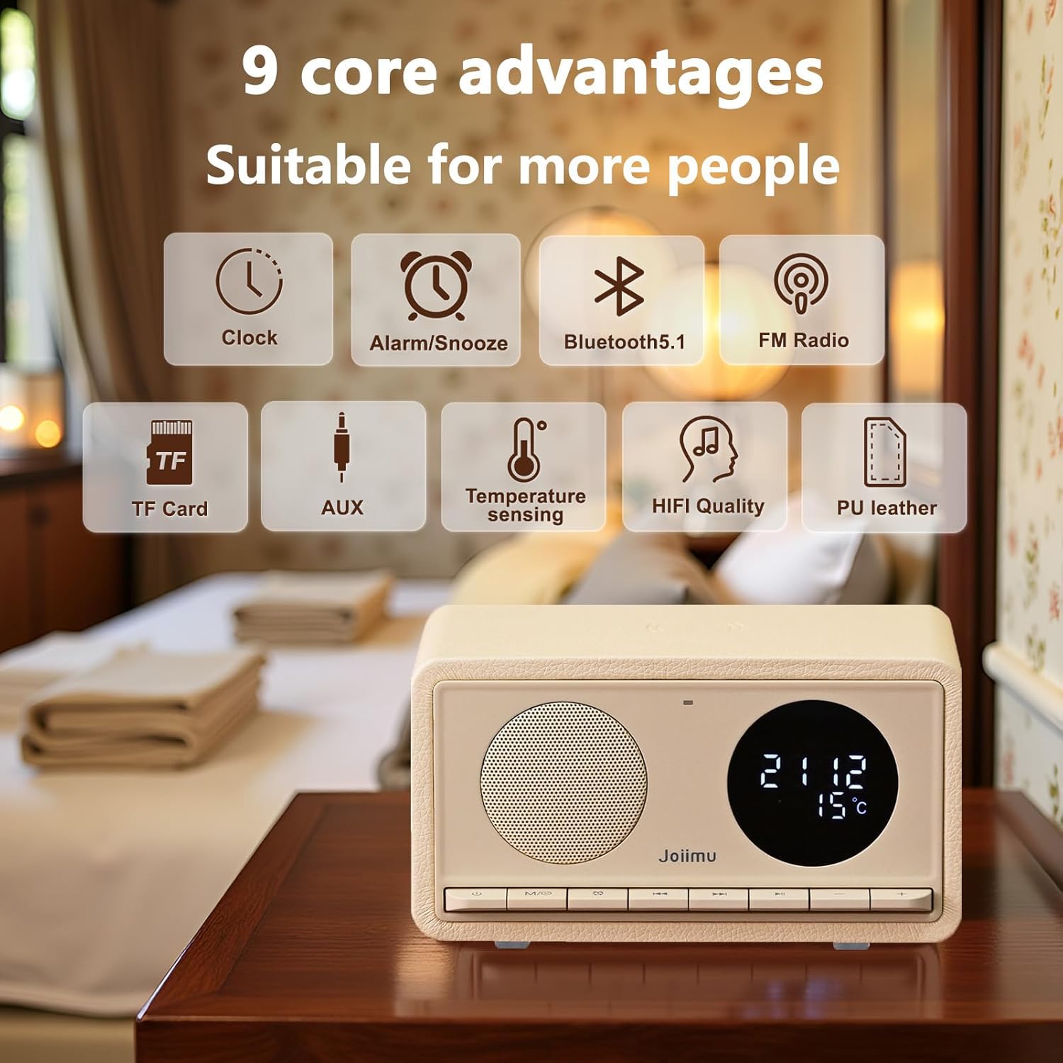 5-in-1 Bluetooth Speaker with Alarm Clock and Thermometer