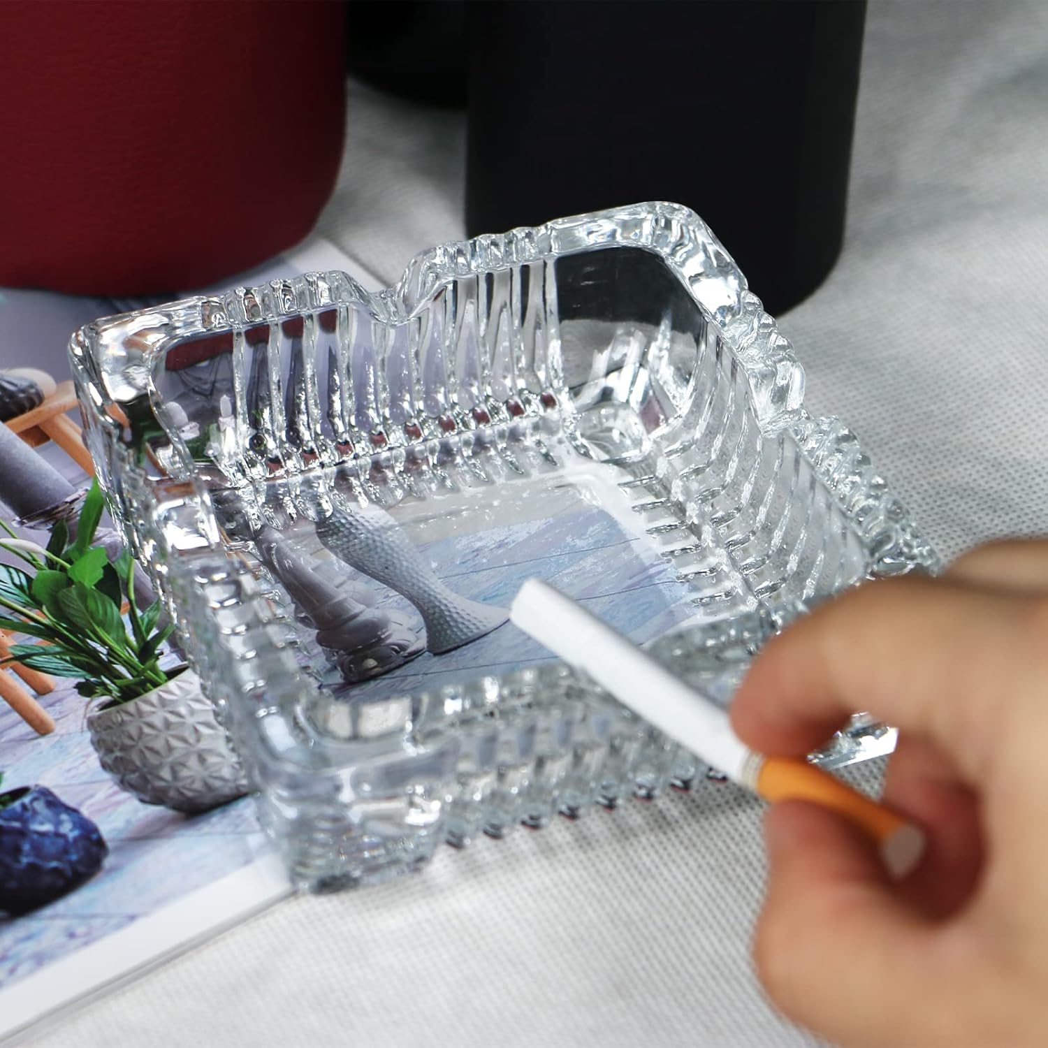 Square Crystal Ashtray with 4 Cigar Grooves