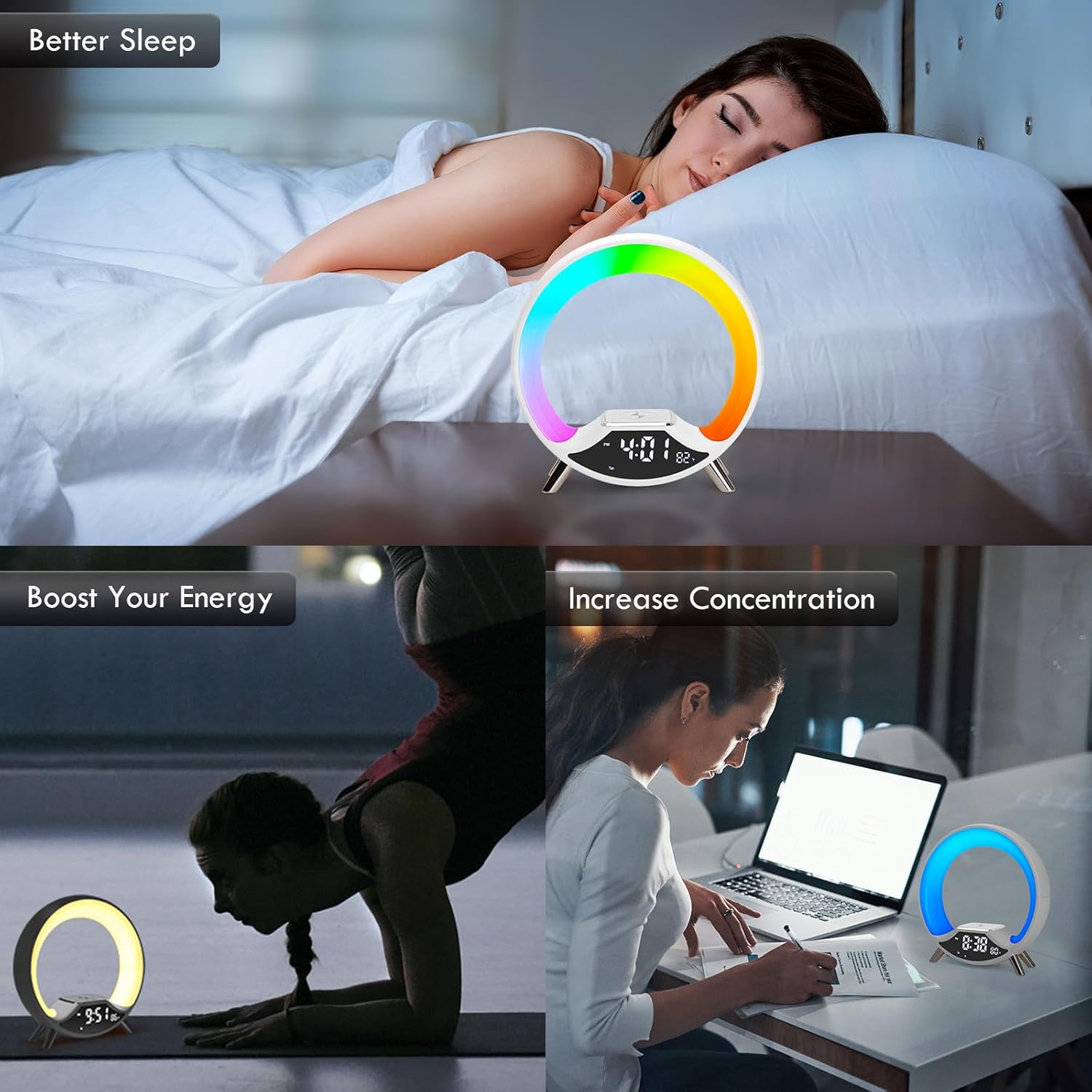 Sunrise Alarm Clock with Wireless Charging and Bluetooth