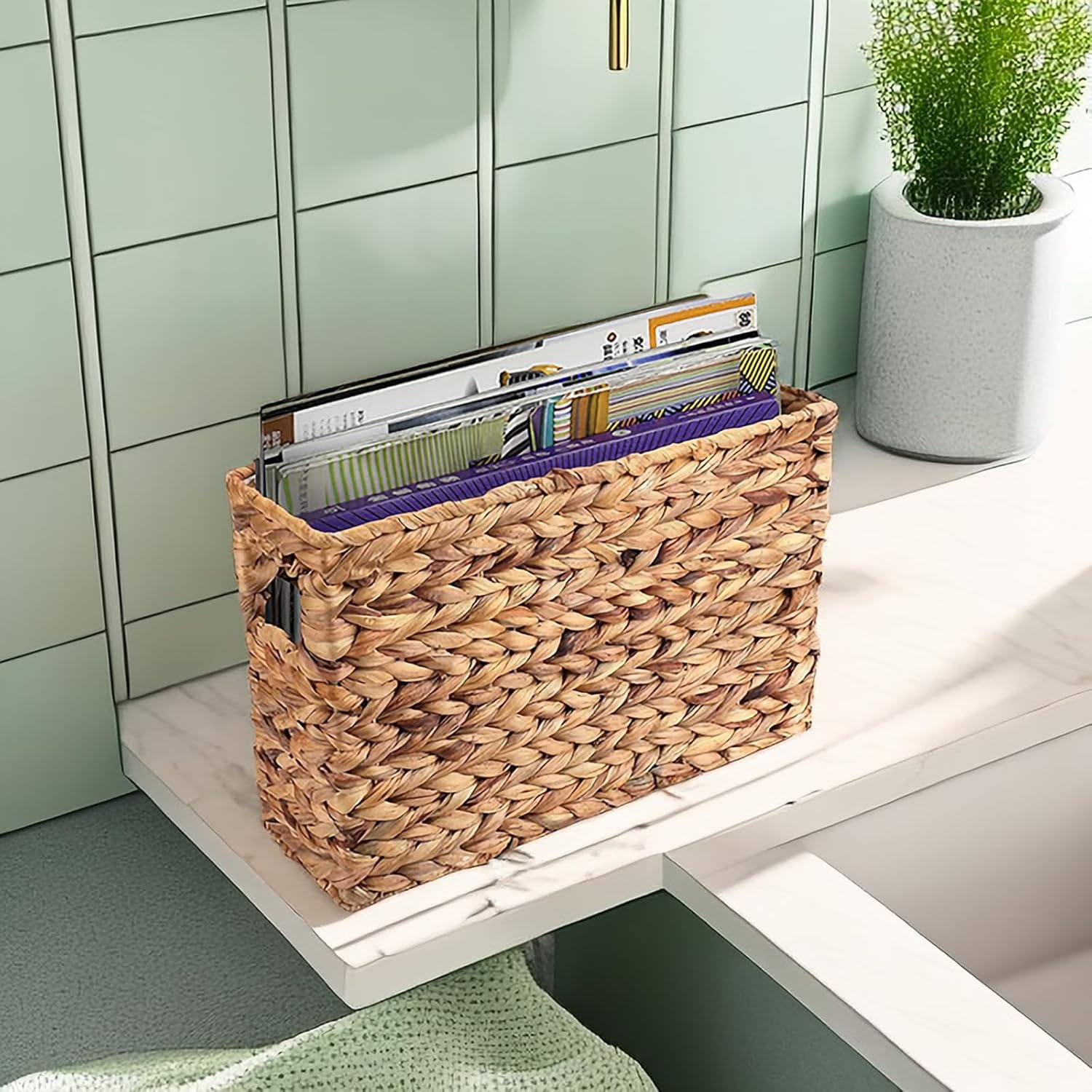 Yesland Hand Woven Narrow Water Hyacinth Holder Wicker Basket
