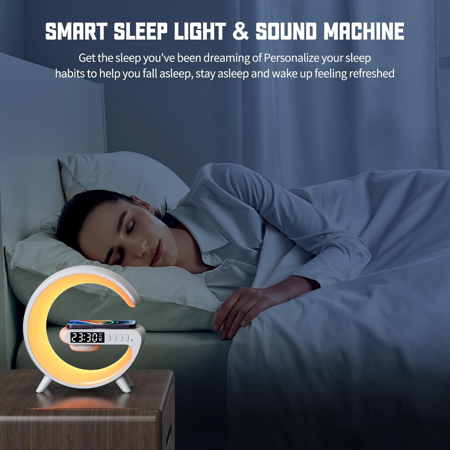 LED Atmosphere Lamp with Alarm Clock and 15W Charger