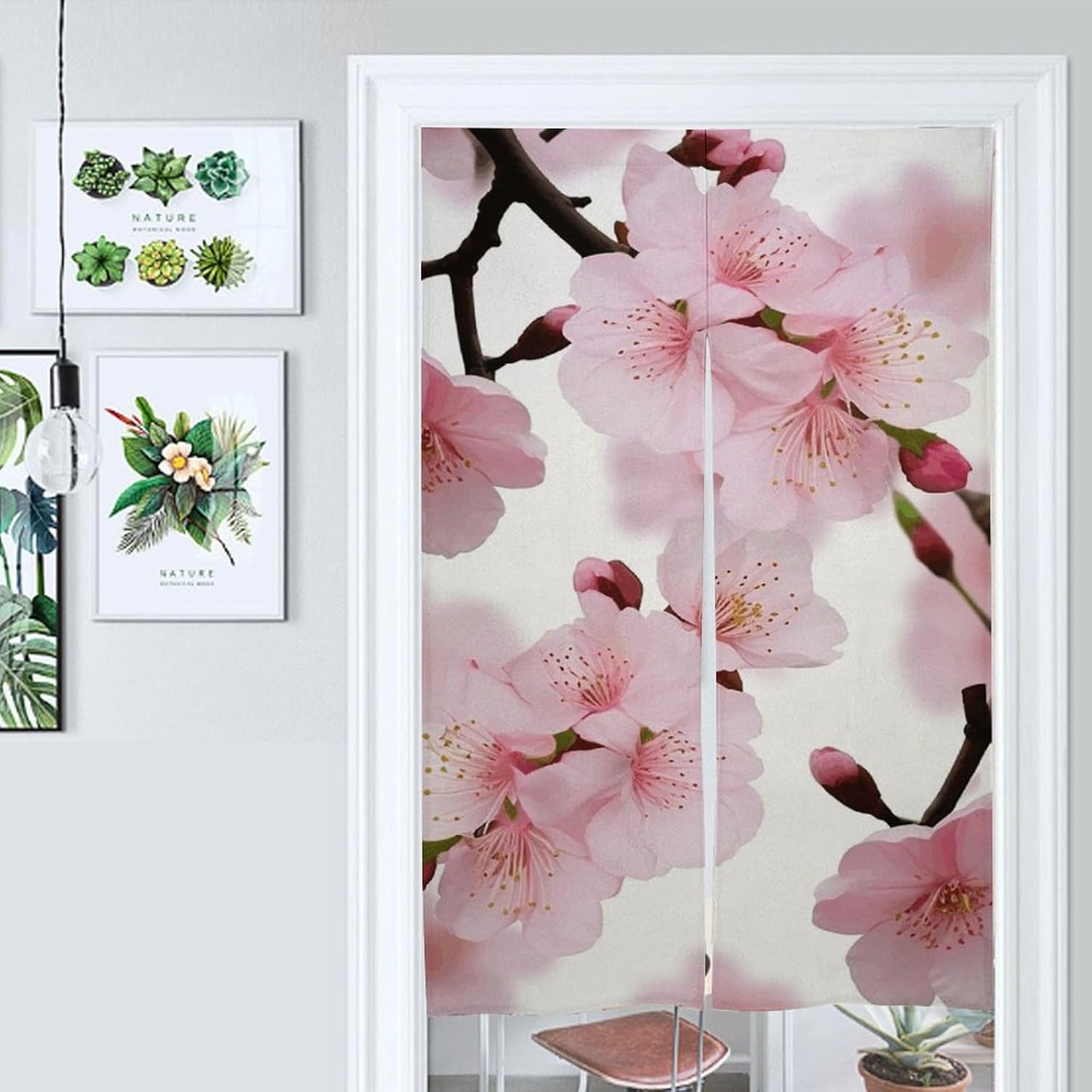 Japanese Cherry Blossom Door Curtain Split Panel 17x57 Inch