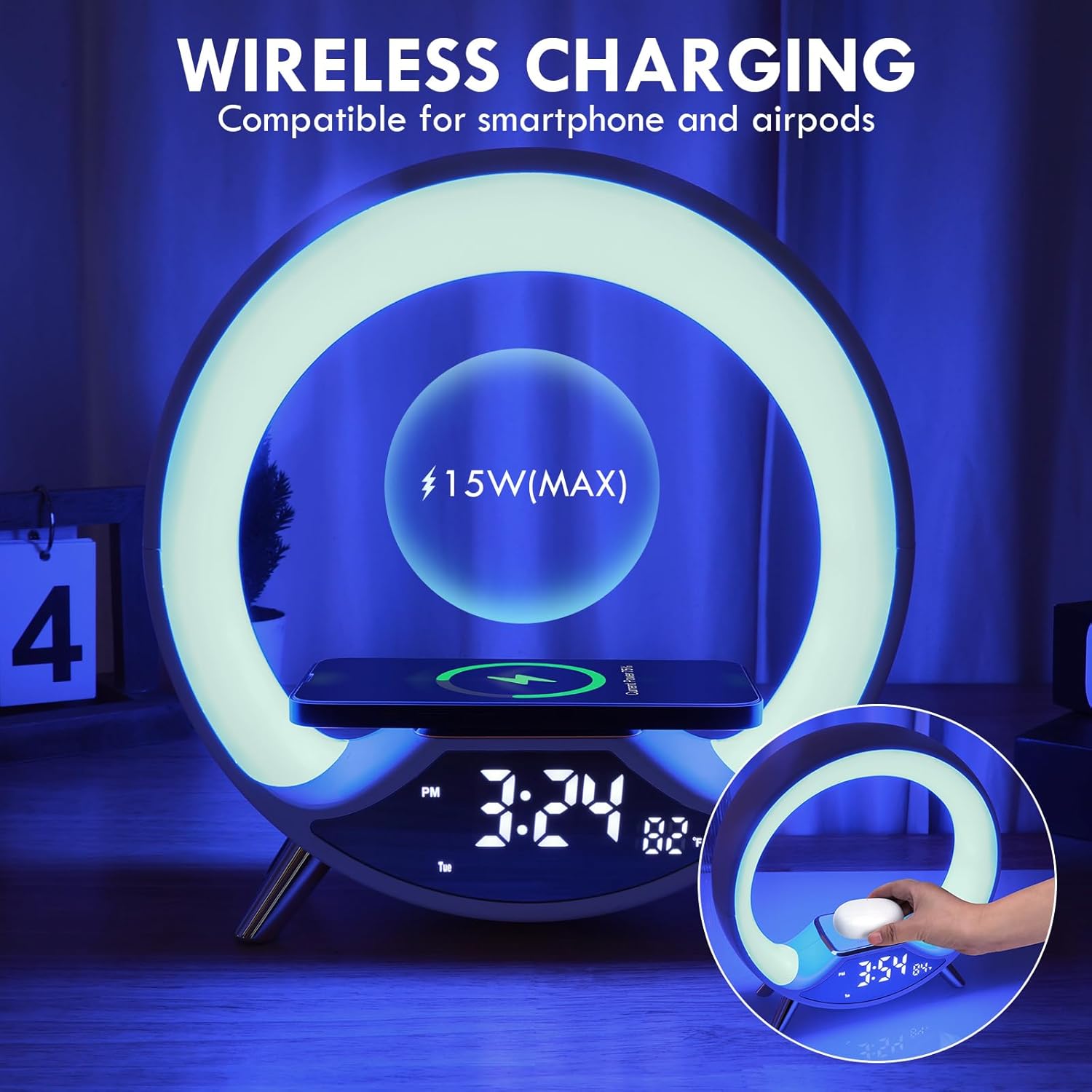 Sunrise Alarm Clock with Wireless Charging and Bluetooth