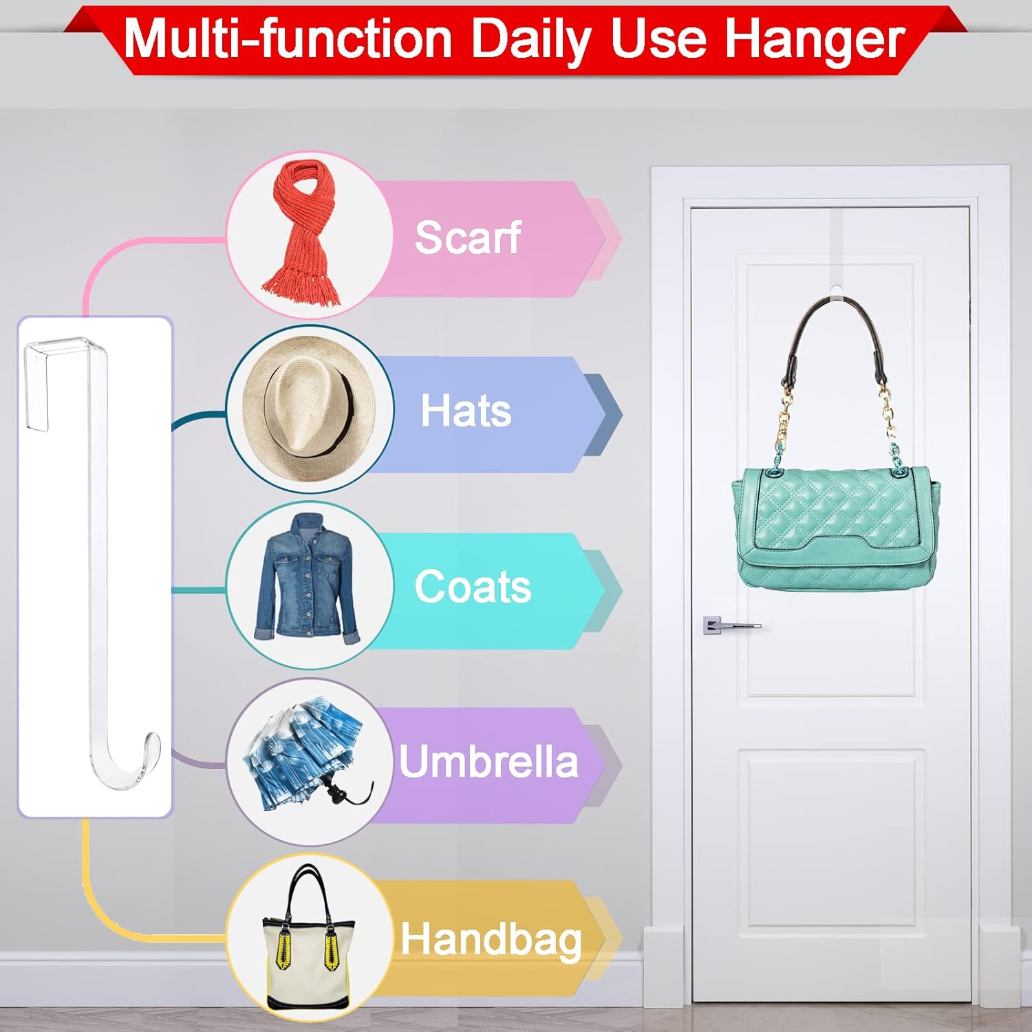 12 Inch Clear Wreath Hangers 2 Pack Front Door Hooks