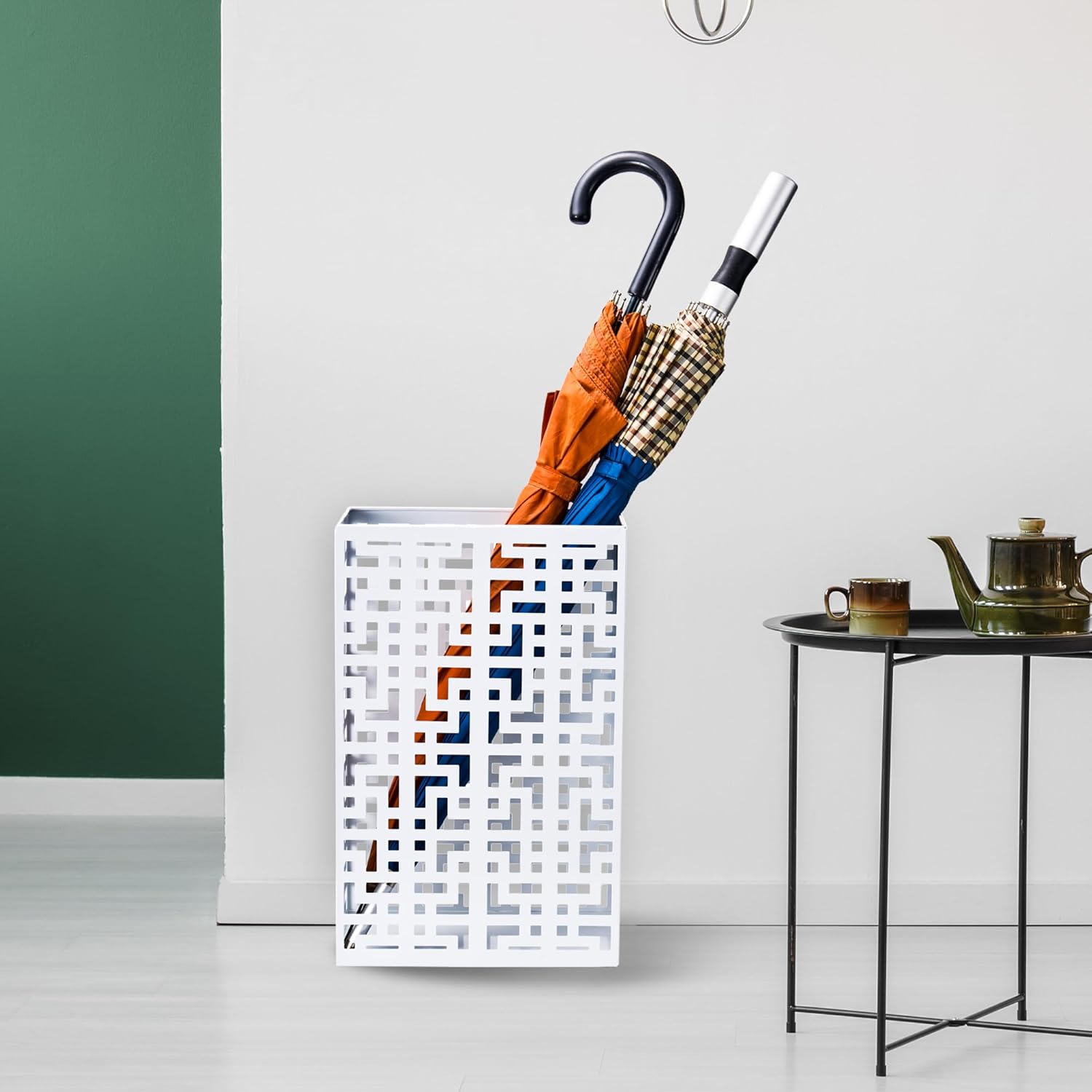 Umbrella Stand Holder for Entryway Square Metal Rack White 16x10x5 Inch
