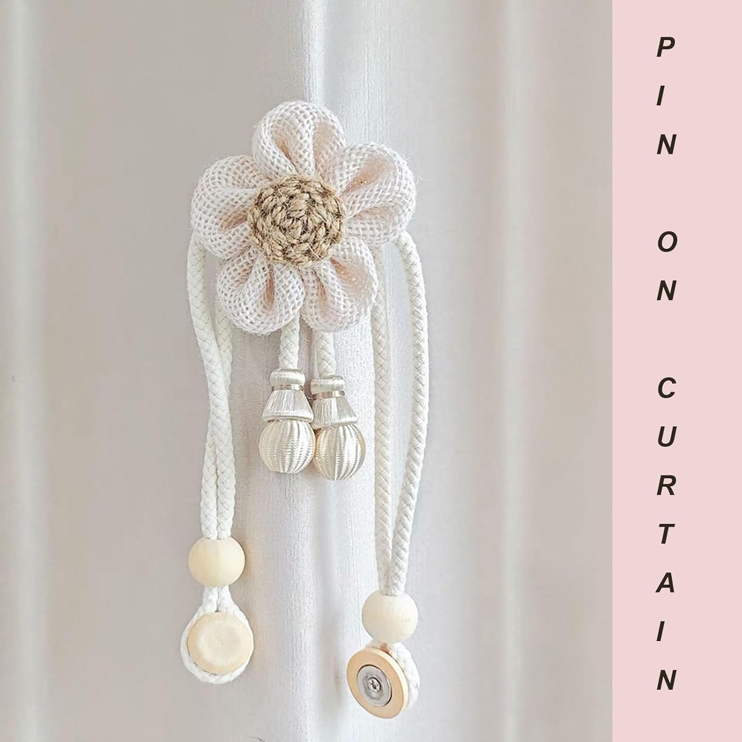Magnetic Curtain Holdbacks Cream Style 2 Pack