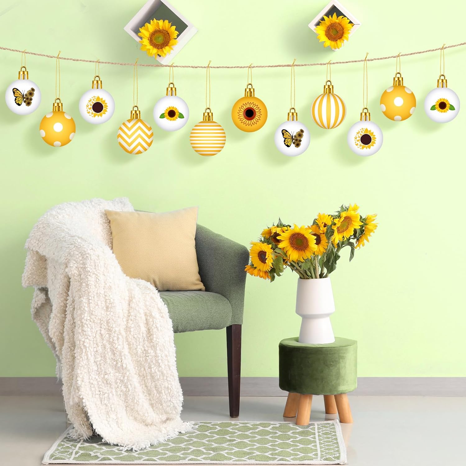 Barydat 24 Pcs Yellow Sunflower Hanging Decorations